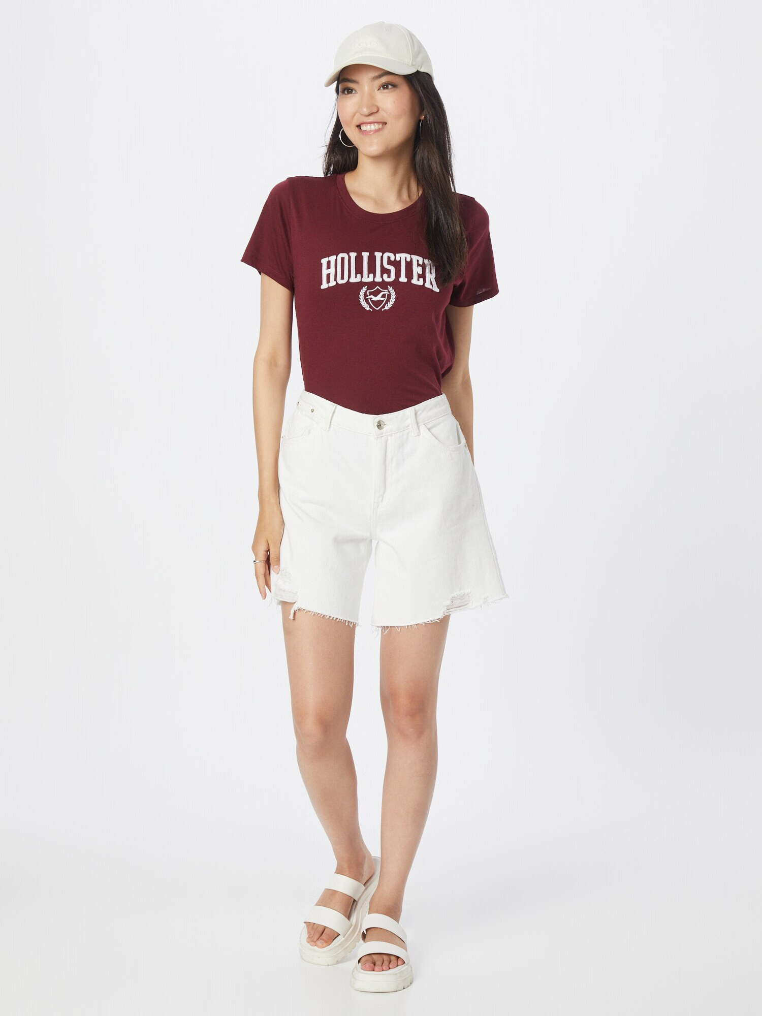 HOLLISTER Tricou roșu burgundy / alb - Pled.ro