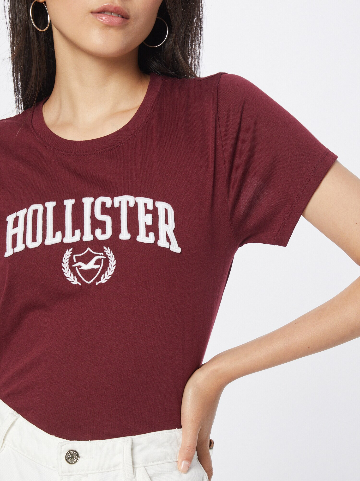 HOLLISTER Tricou roșu burgundy / alb - Pled.ro