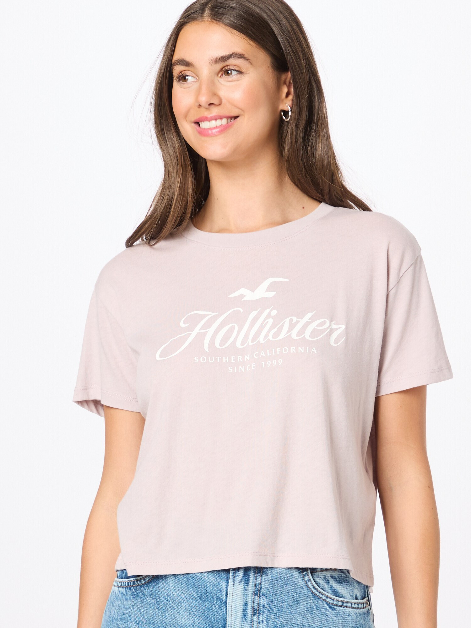 HOLLISTER Tricou roz / alb - Pled.ro