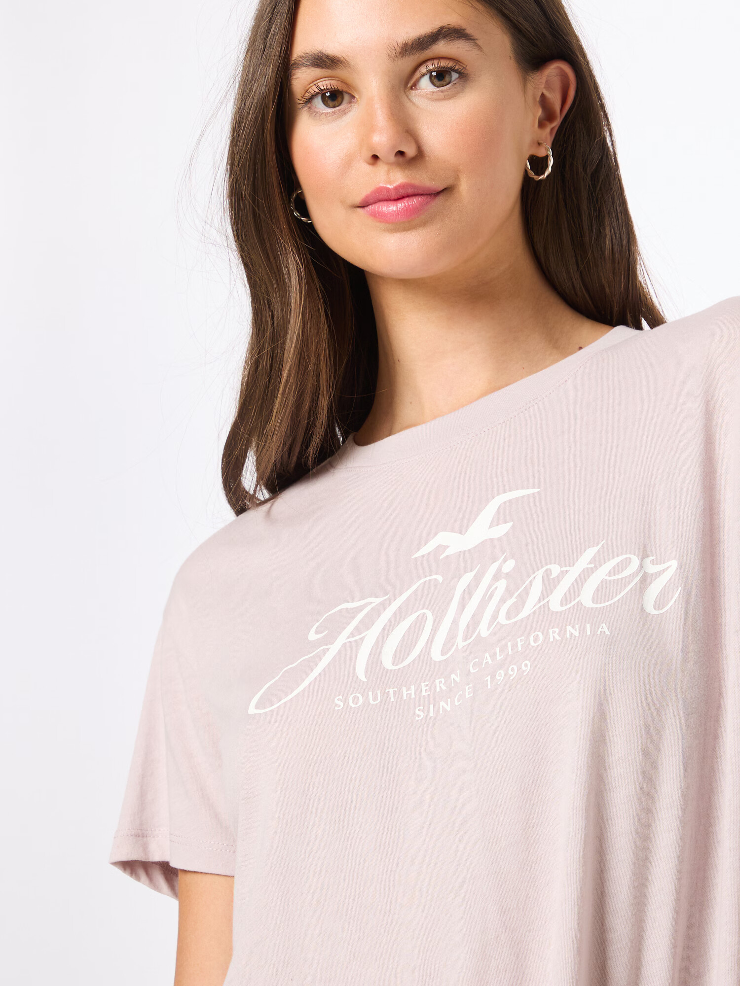 HOLLISTER Tricou roz / alb - Pled.ro