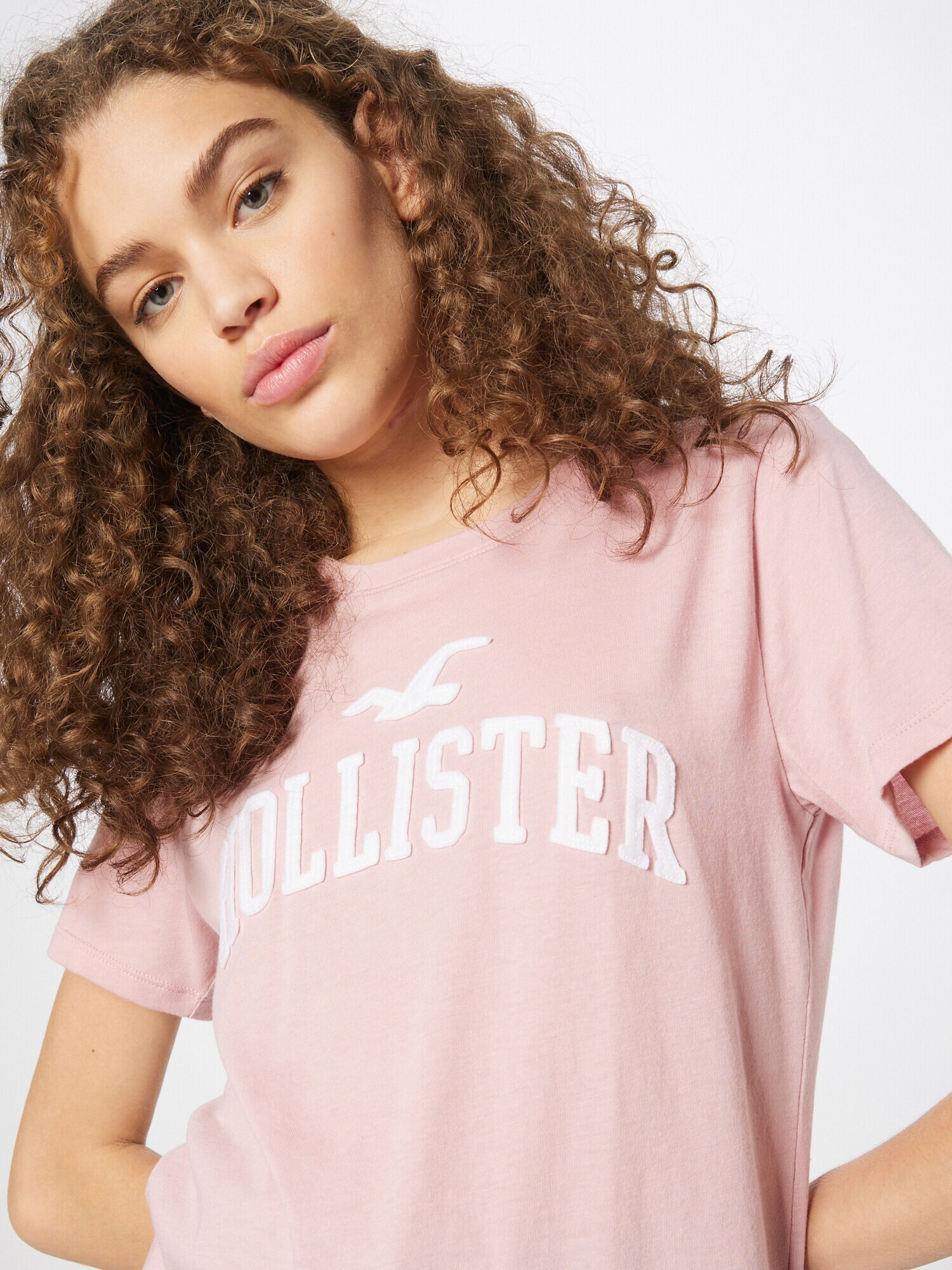 HOLLISTER Tricou roz / alb - Pled.ro