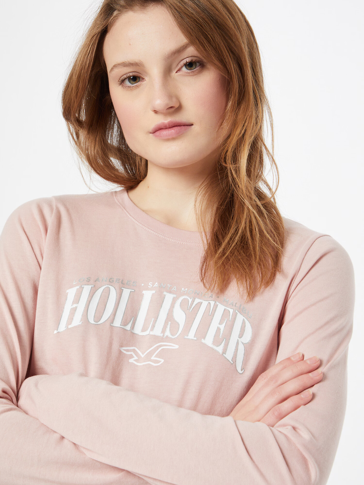 HOLLISTER Tricou roz / argintiu / alb - Pled.ro