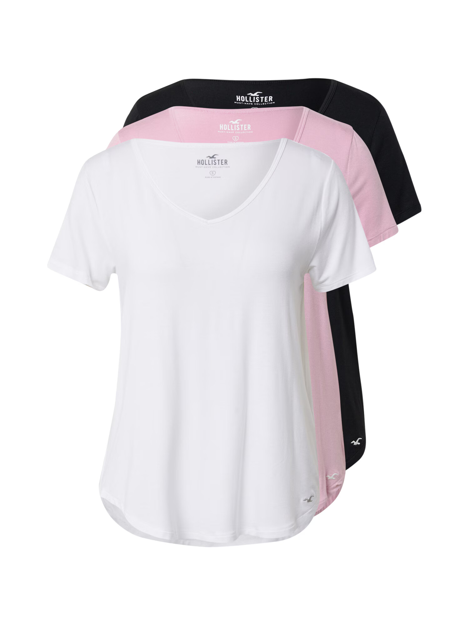 HOLLISTER Tricou roz / negru / alb - Pled.ro