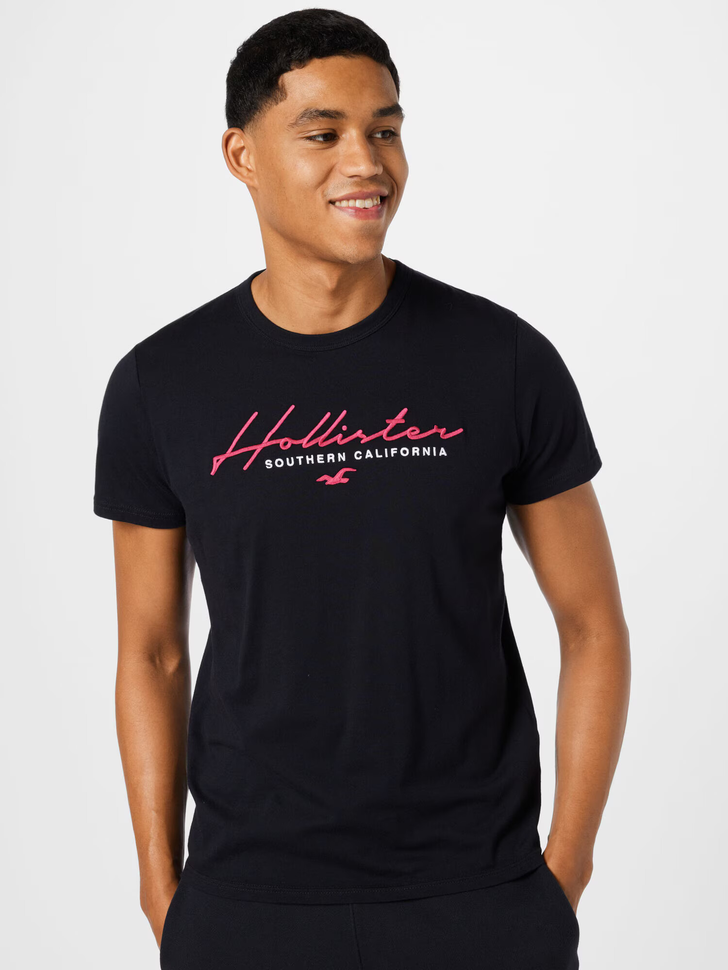 HOLLISTER Tricou roz / negru / alb - Pled.ro