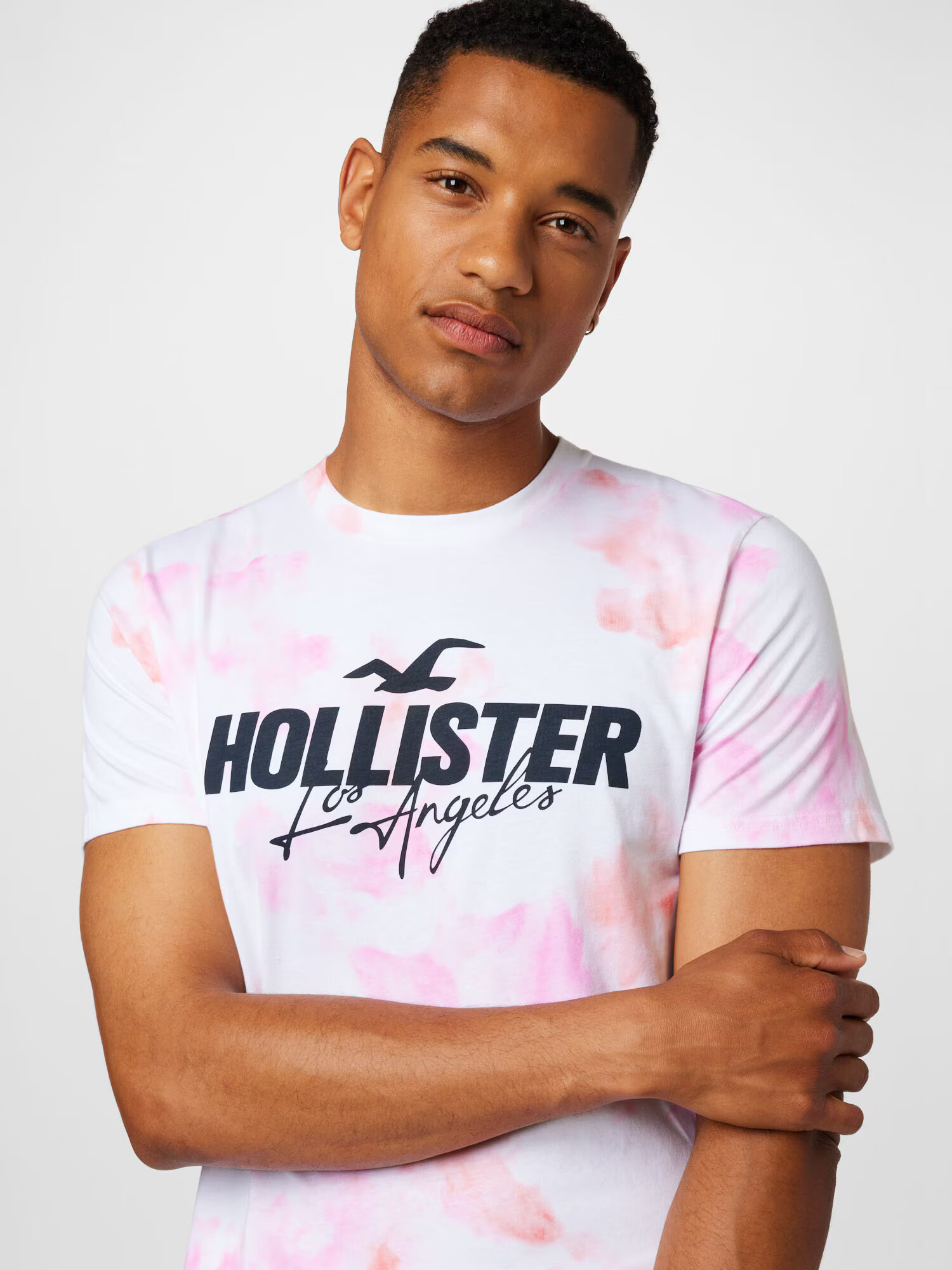 HOLLISTER Tricou roz / negru / alb murdar - Pled.ro