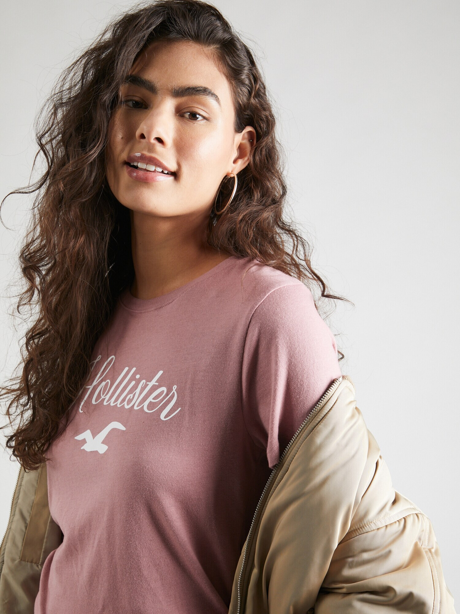 HOLLISTER Tricou roz pal / alb - Pled.ro