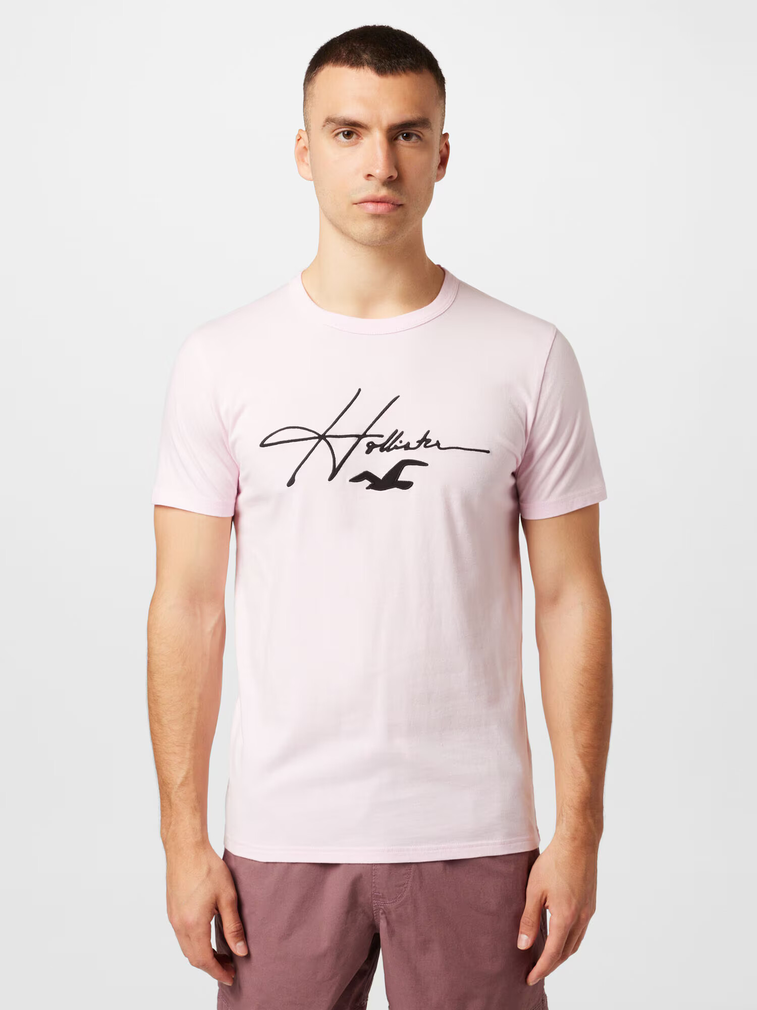 HOLLISTER Tricou roz pastel / negru - Pled.ro