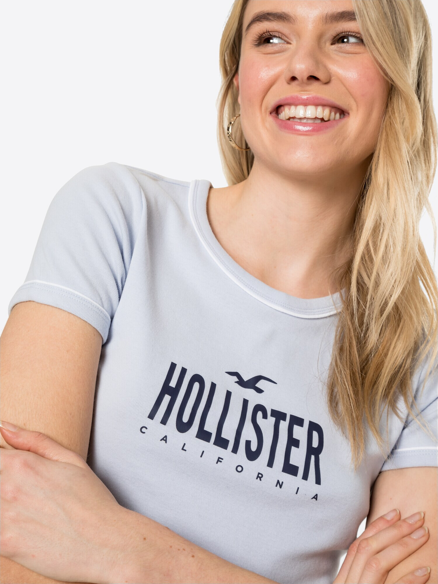 HOLLISTER Tricou 'Sporty' bleumarin / albastru deschis / alb - Pled.ro