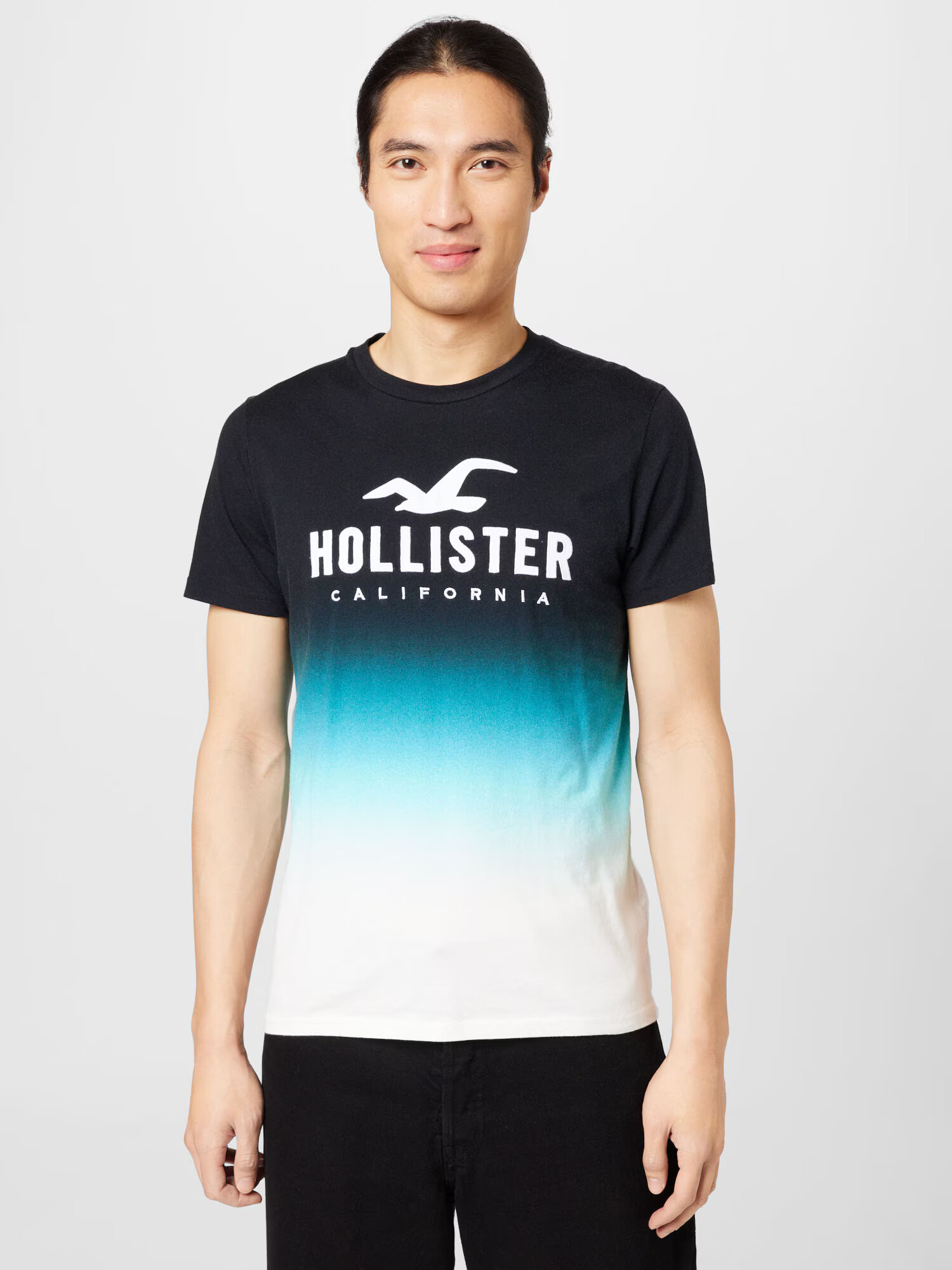 HOLLISTER Tricou turcoaz / cyan / negru / alb - Pled.ro