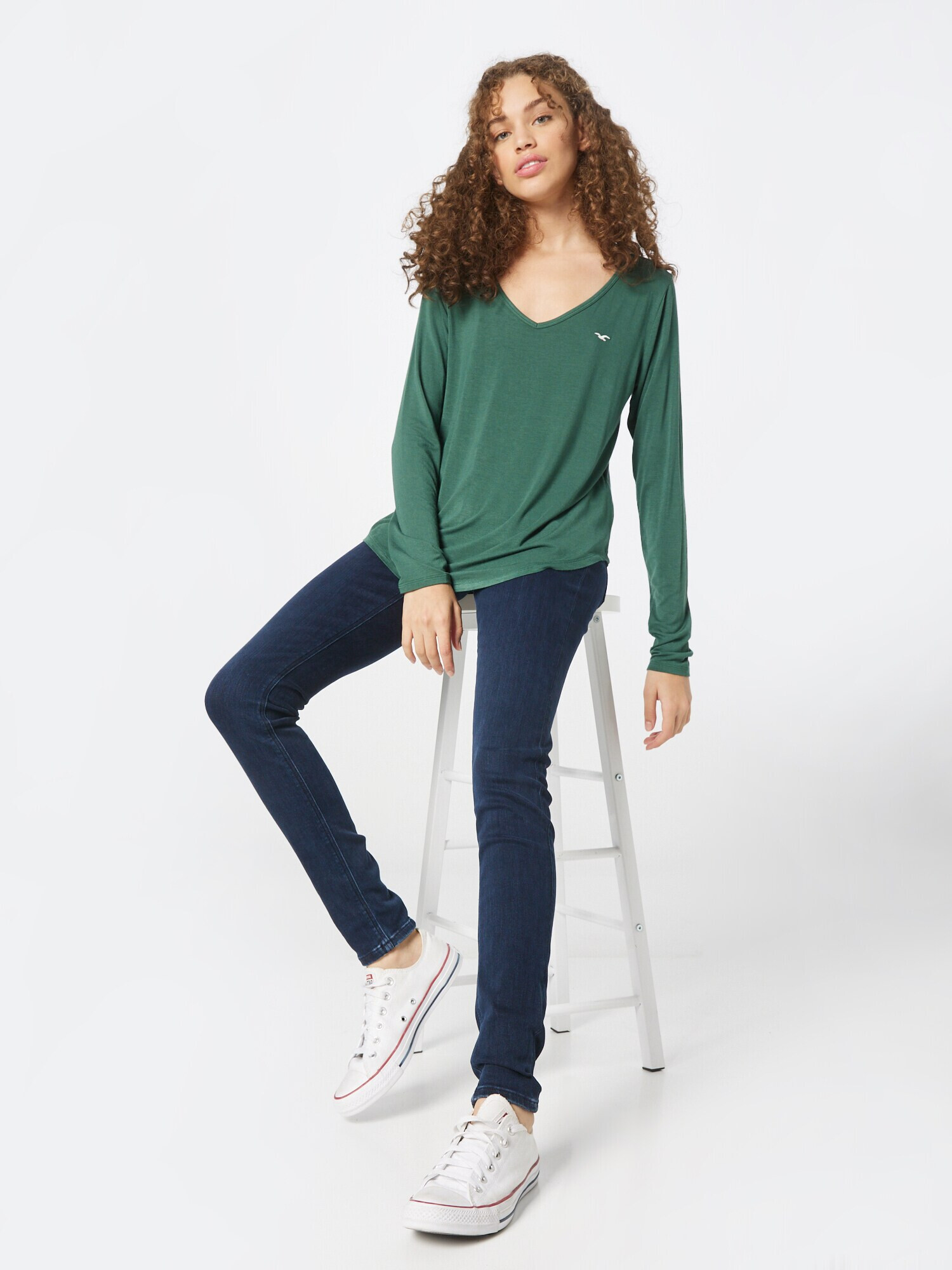 HOLLISTER Tricou verde / alb - Pled.ro