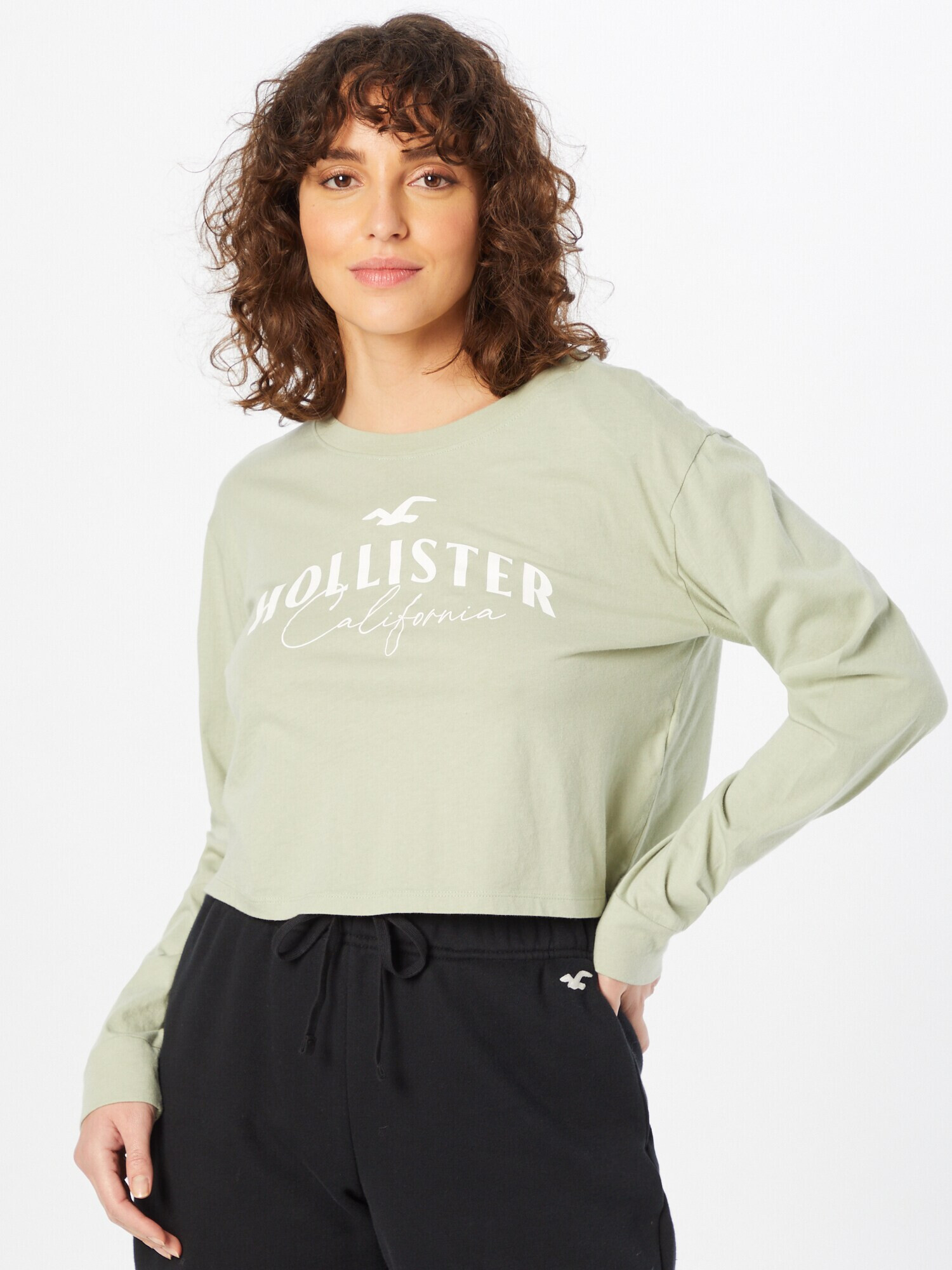 HOLLISTER Tricou verde deschis / alb - Pled.ro