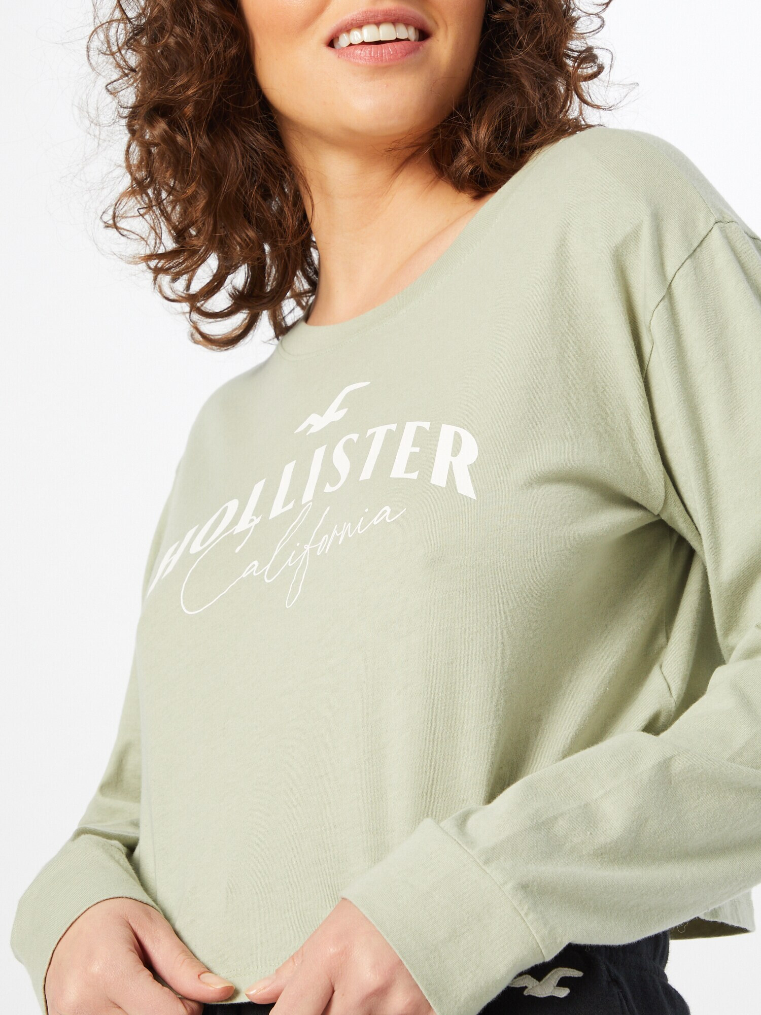 HOLLISTER Tricou verde deschis / alb - Pled.ro