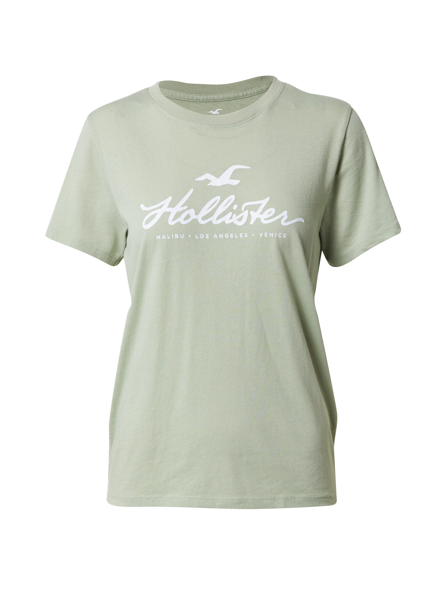 HOLLISTER Tricou verde deschis / alb - Pled.ro