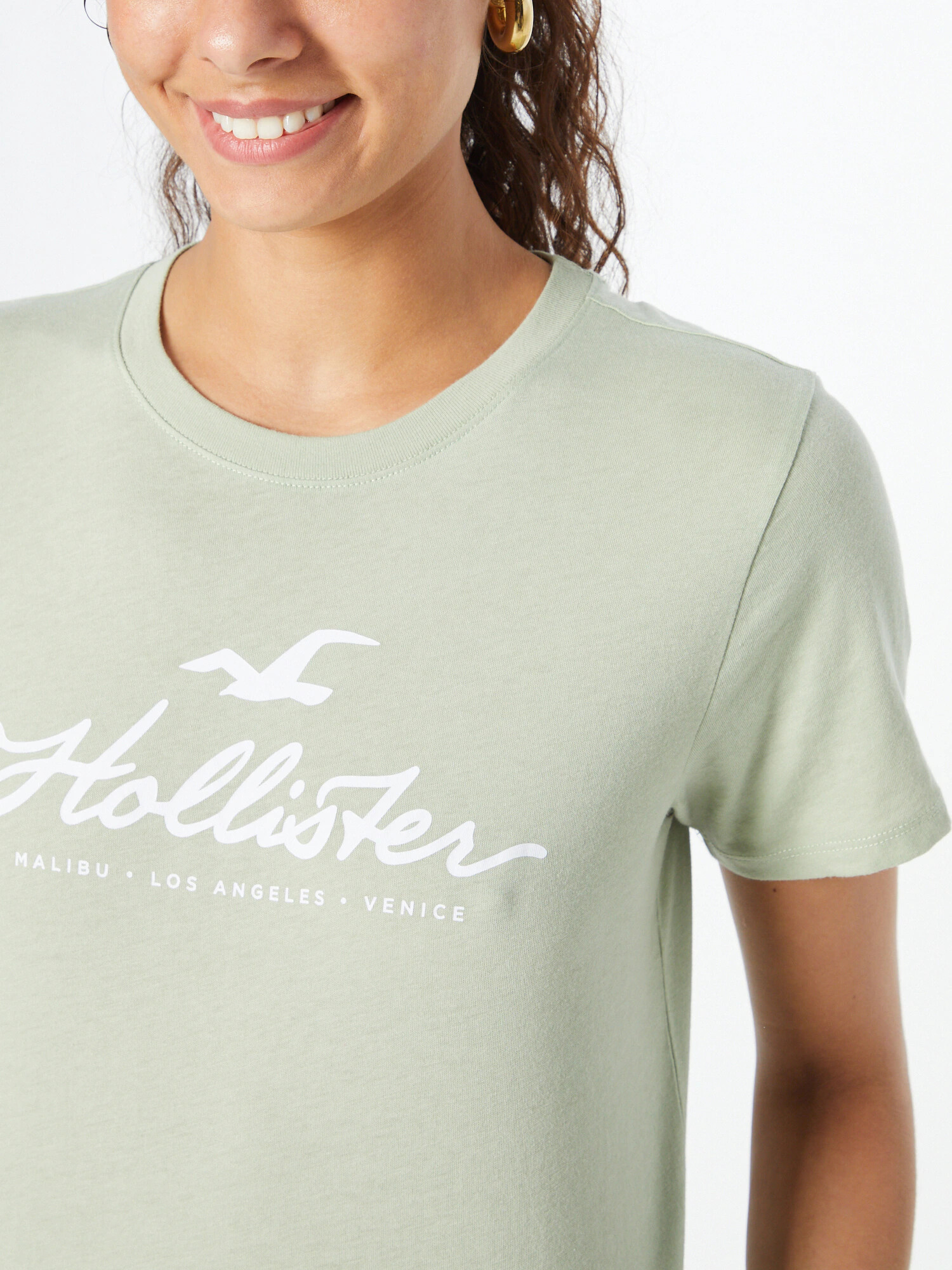 HOLLISTER Tricou verde deschis / alb - Pled.ro