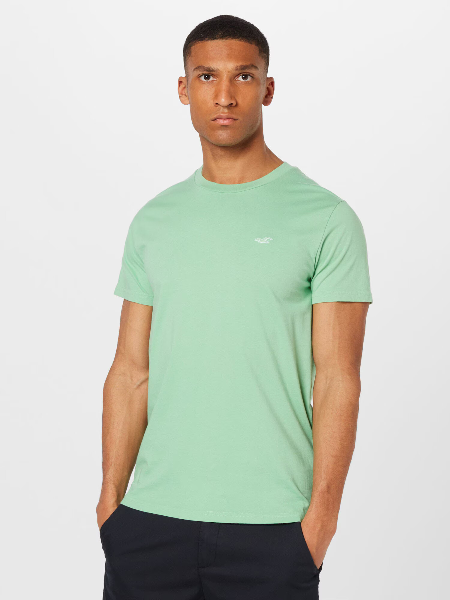 HOLLISTER Tricou verde deschis / alb - Pled.ro