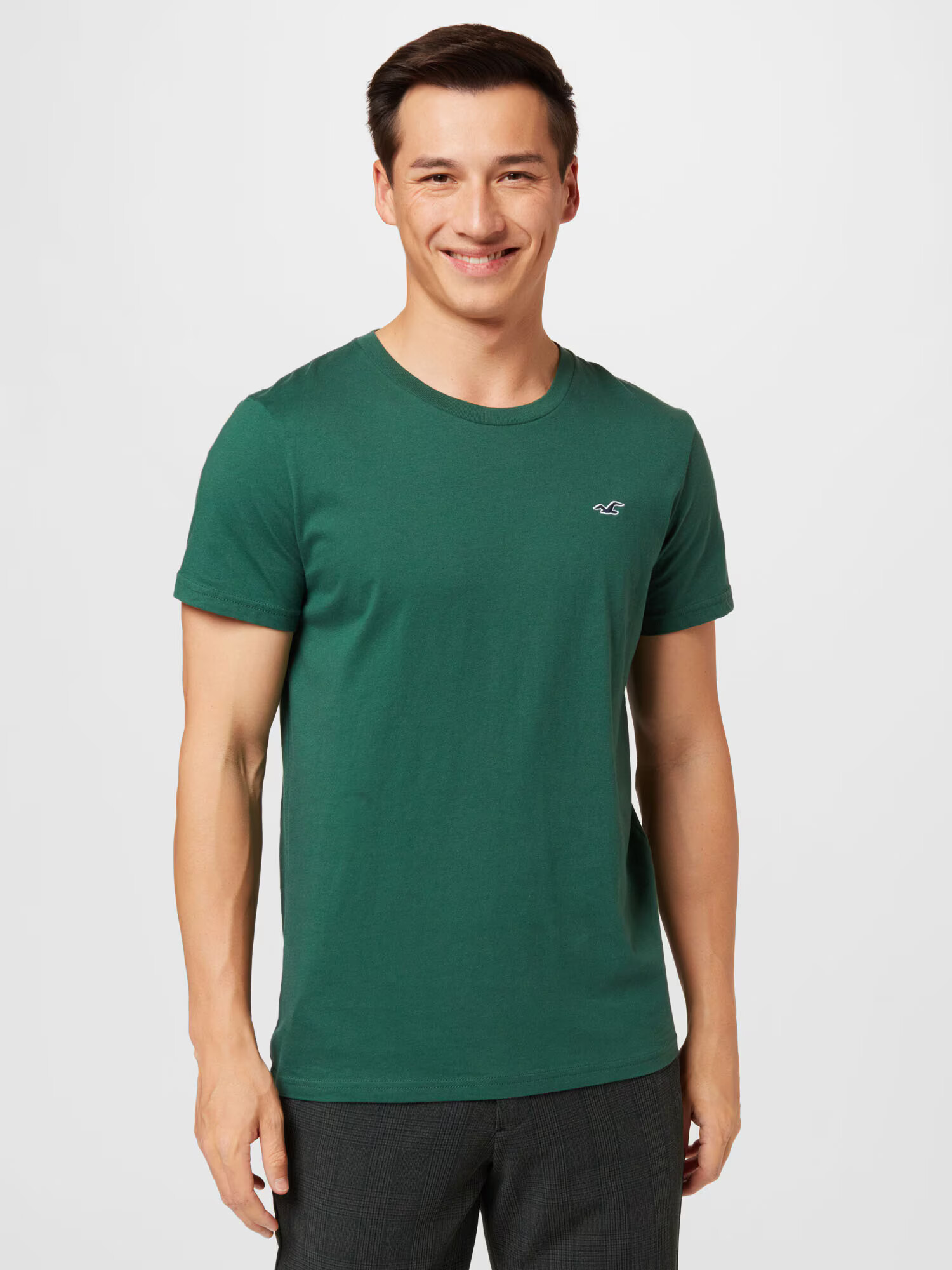 HOLLISTER Tricou verde închis / alb - Pled.ro