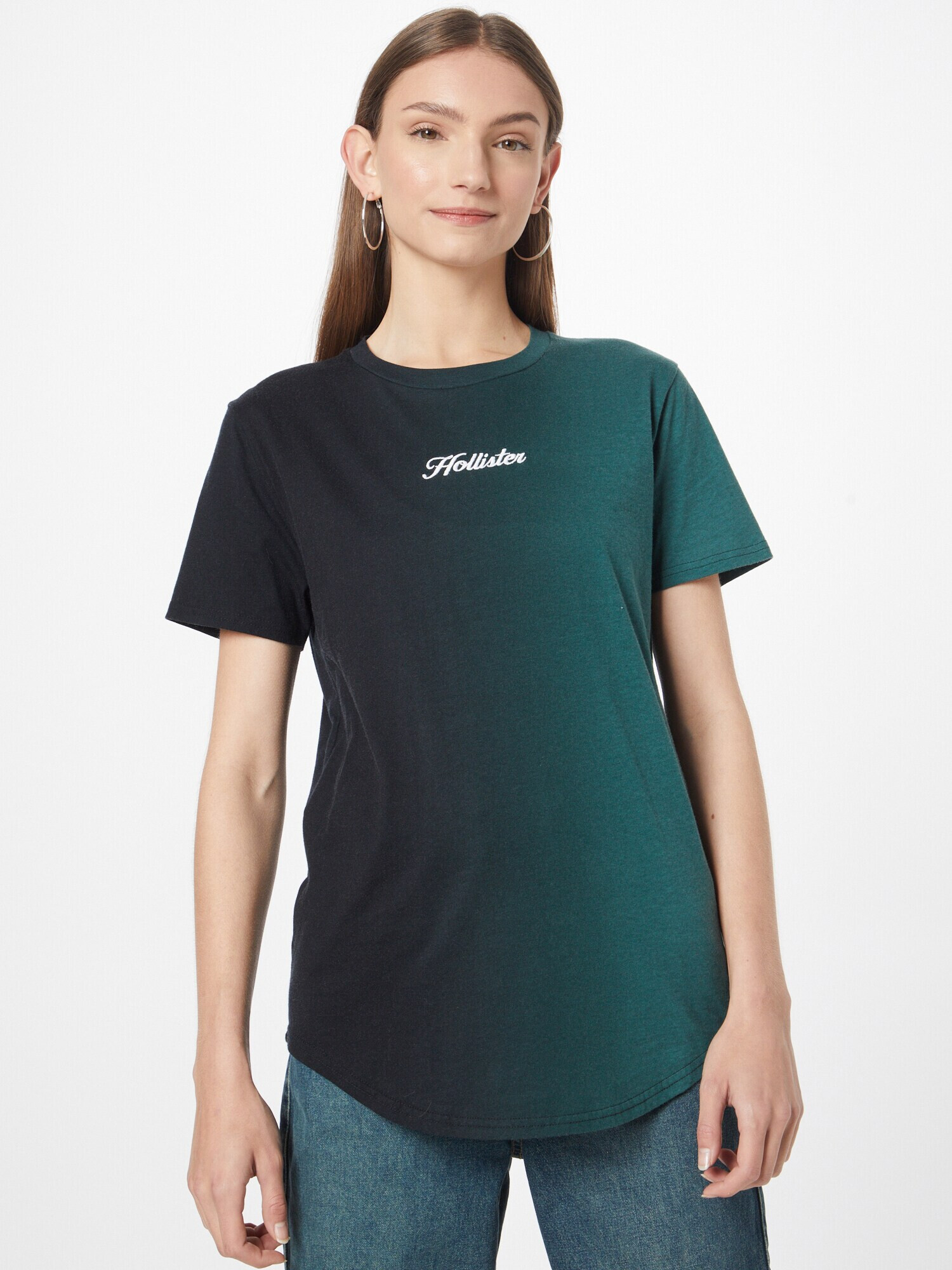 HOLLISTER Tricou verde închis / negru / alb - Pled.ro