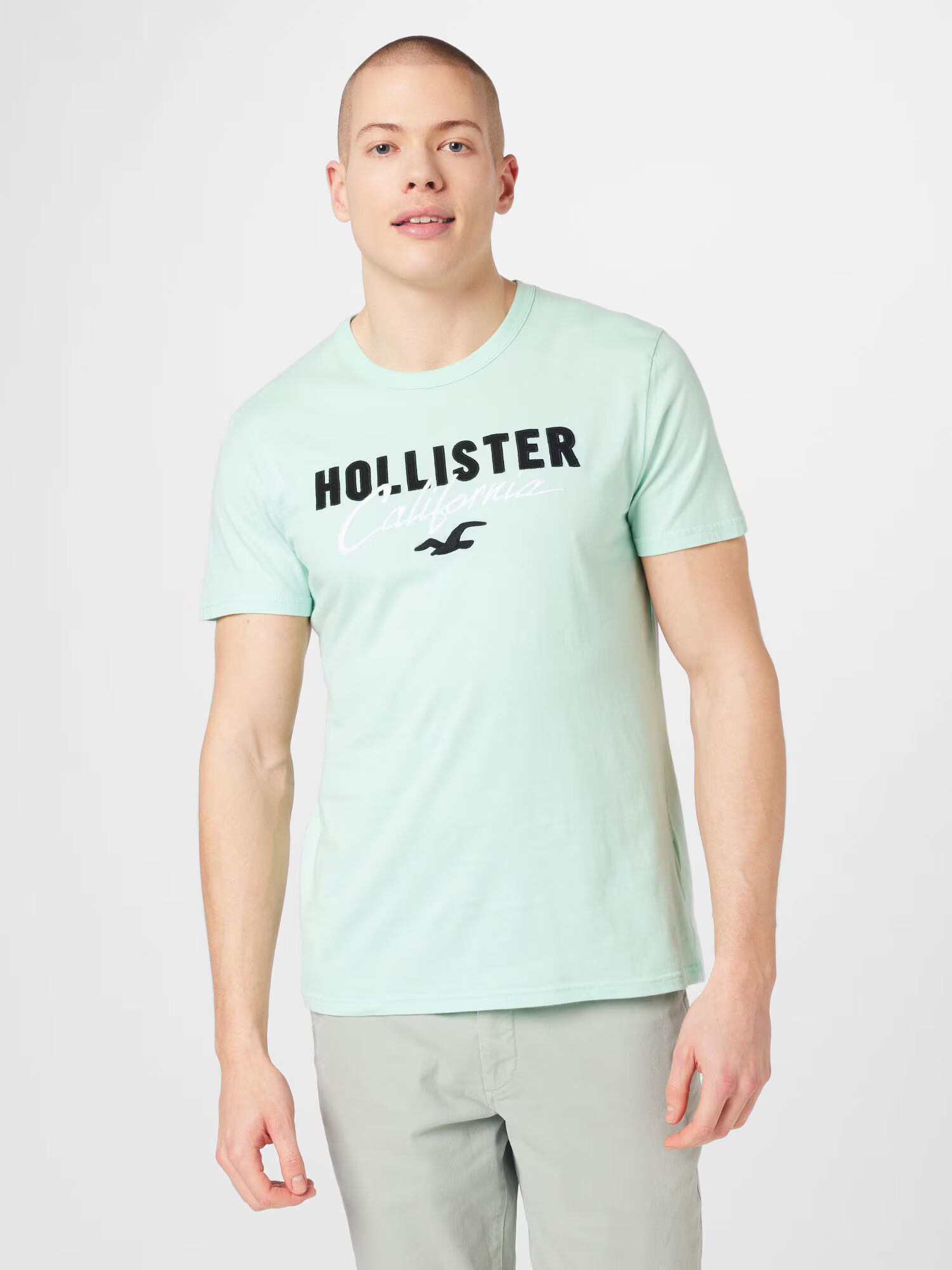 HOLLISTER Tricou verde mentă / negru / alb - Pled.ro