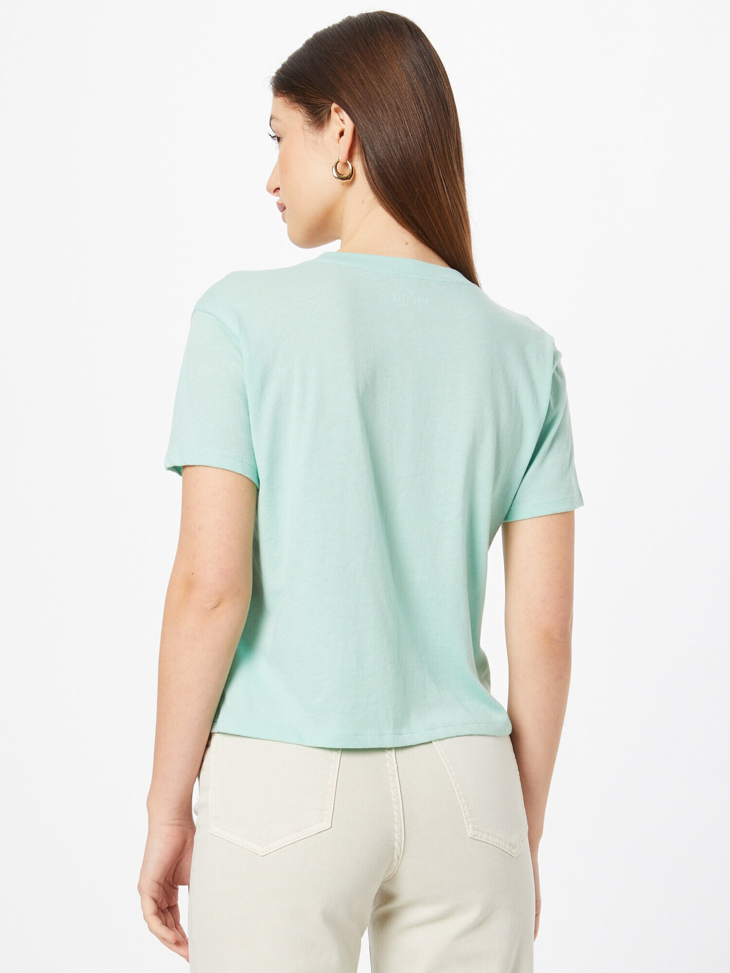 HOLLISTER Tricou verde pastel / alb - Pled.ro