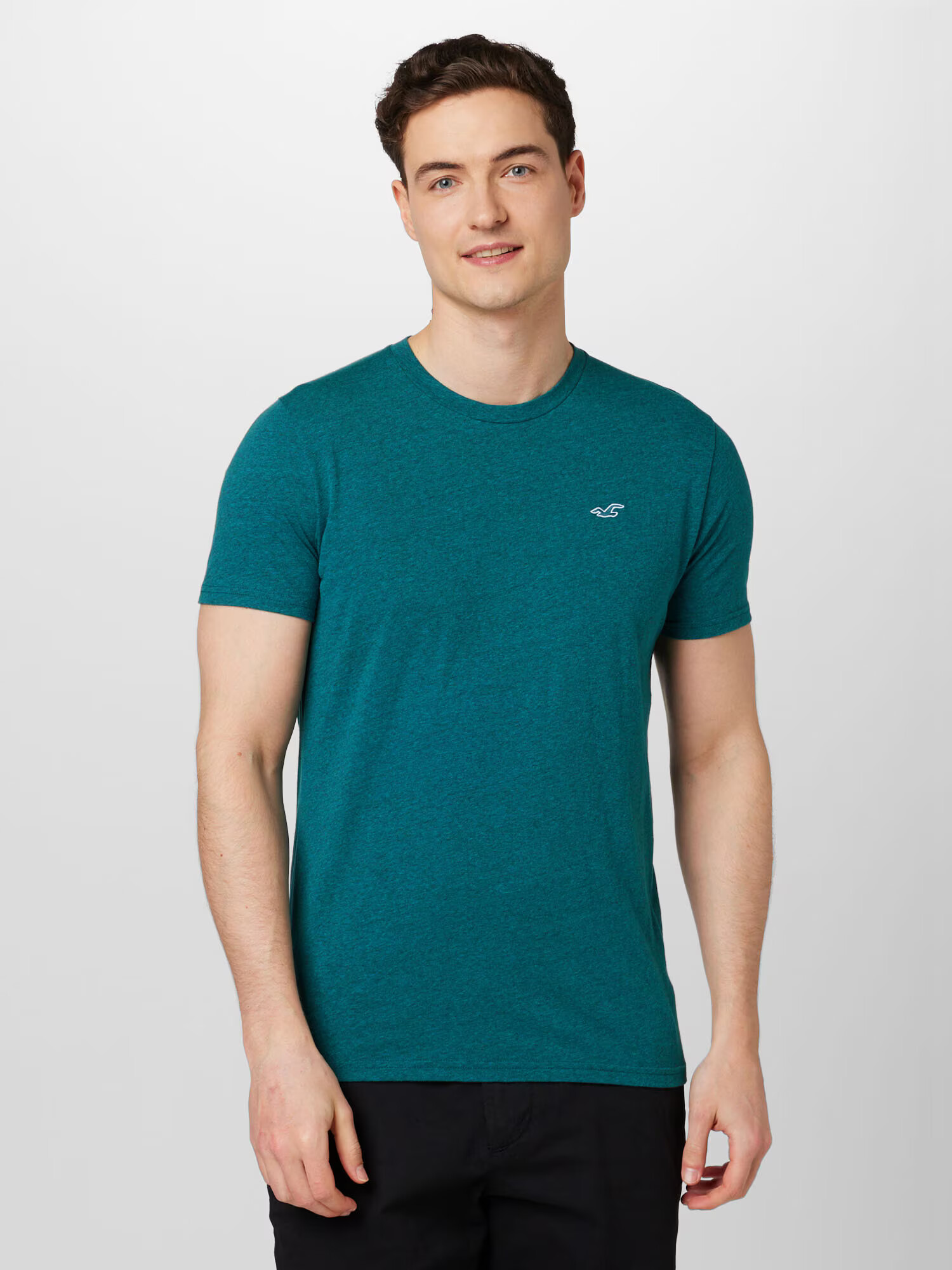 HOLLISTER Tricou verde petrol / alb - Pled.ro