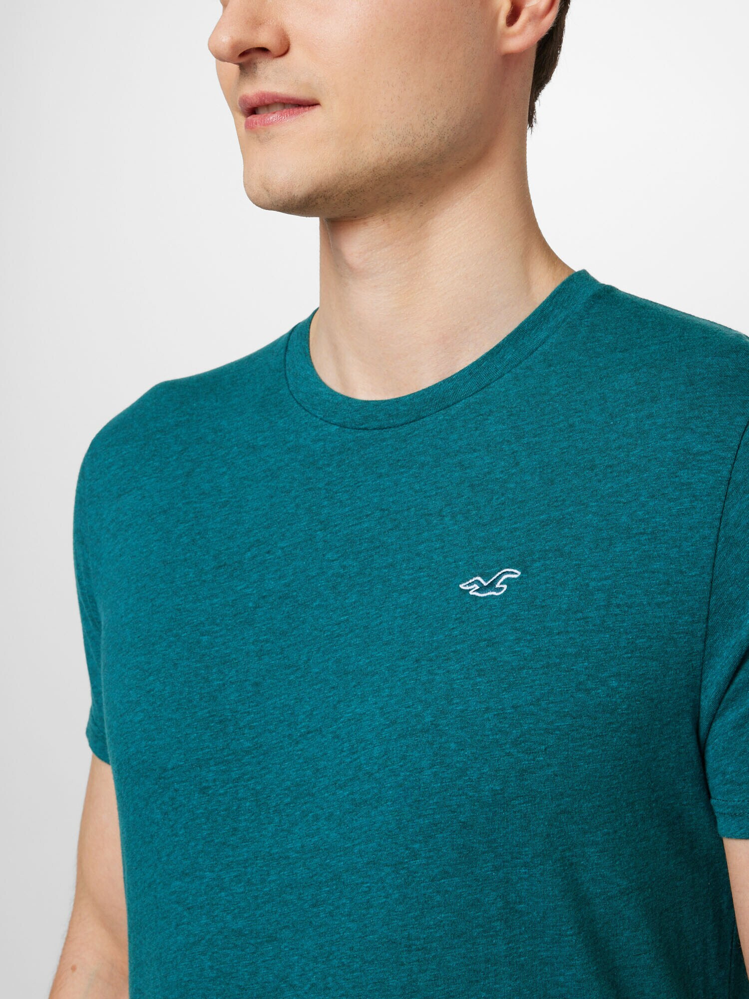 HOLLISTER Tricou verde petrol / alb - Pled.ro