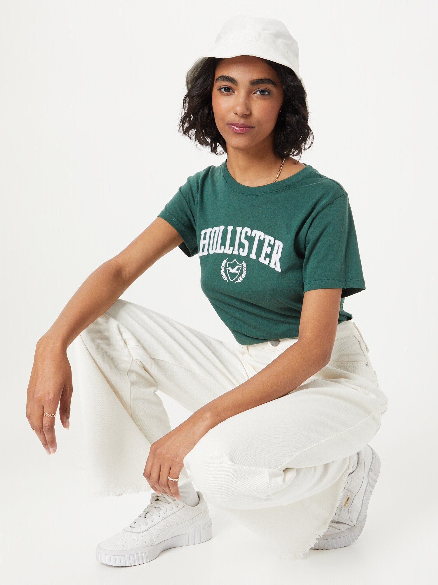 HOLLISTER Tricou verde smarald / alb - Pled.ro