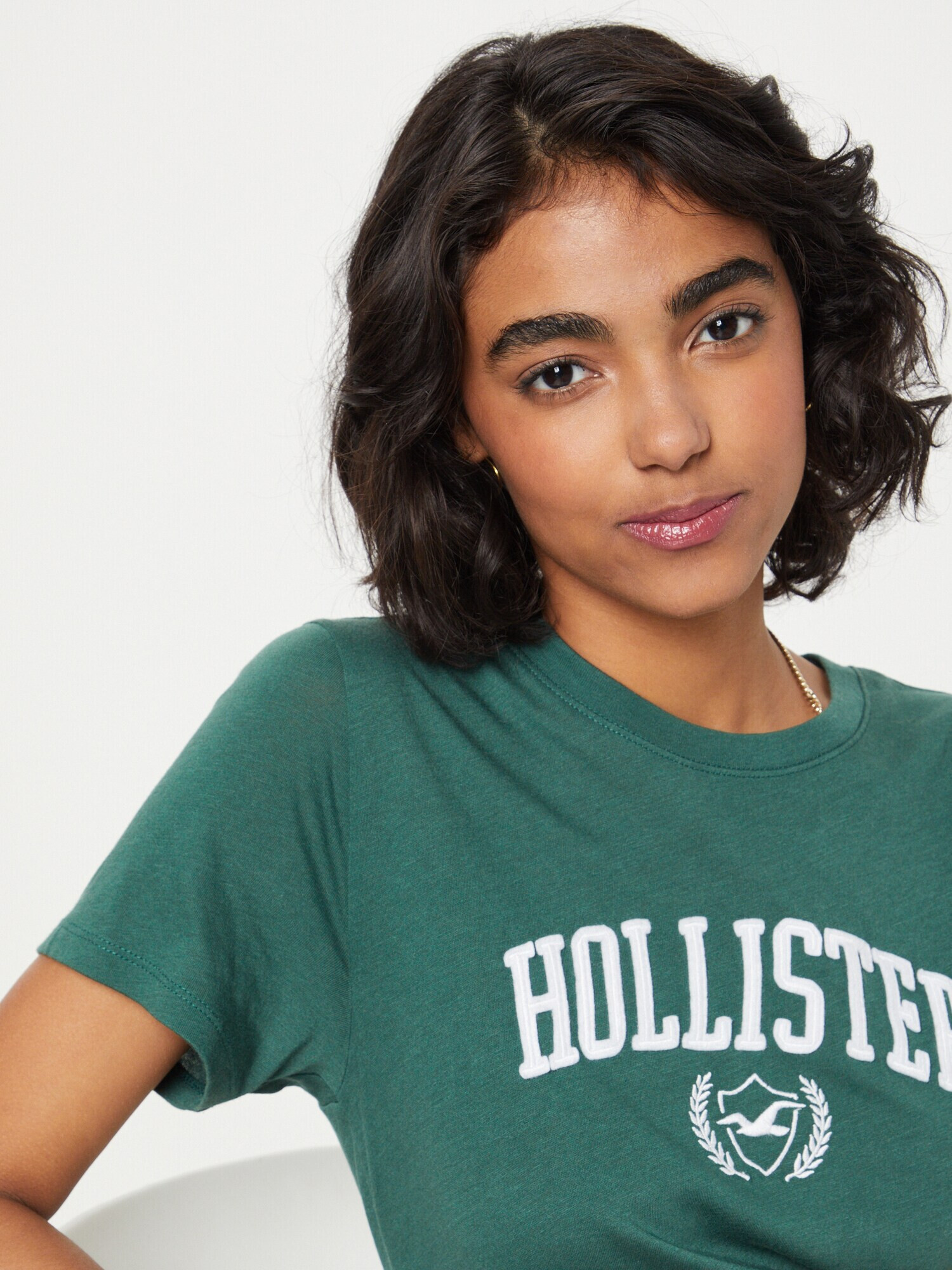 HOLLISTER Tricou verde smarald / alb - Pled.ro