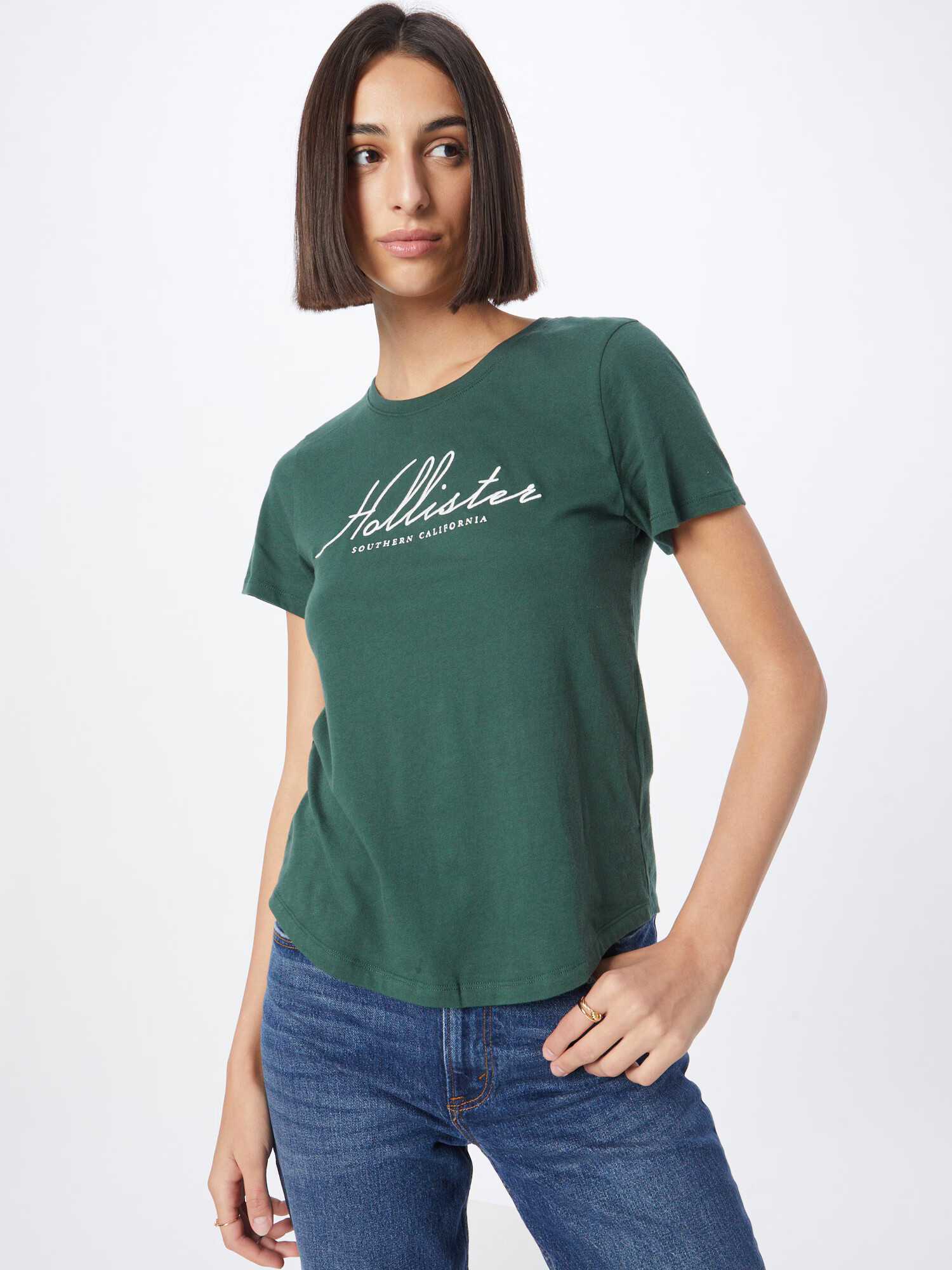 HOLLISTER Tricou verde smarald / alb - Pled.ro