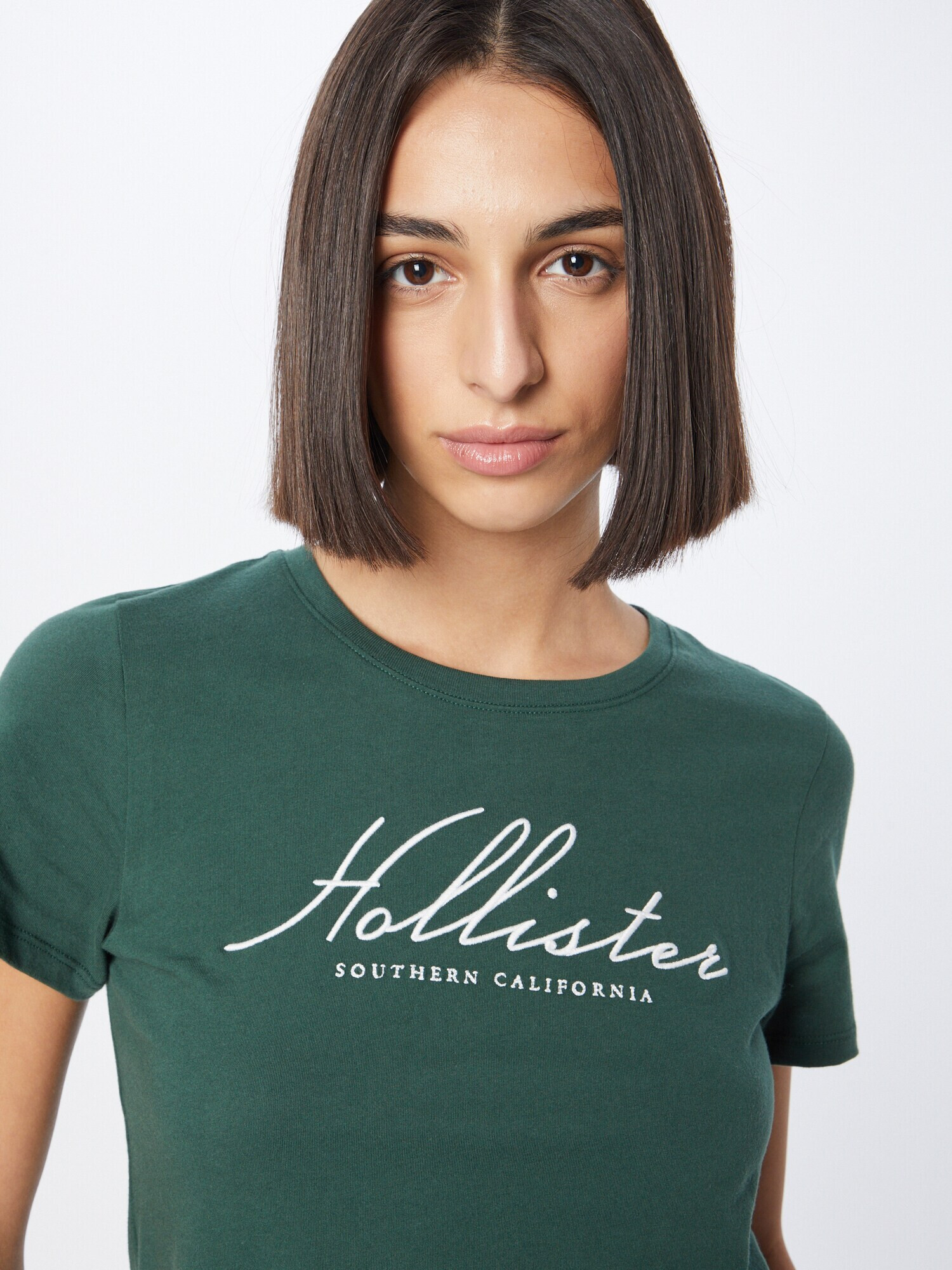 HOLLISTER Tricou verde smarald / alb - Pled.ro