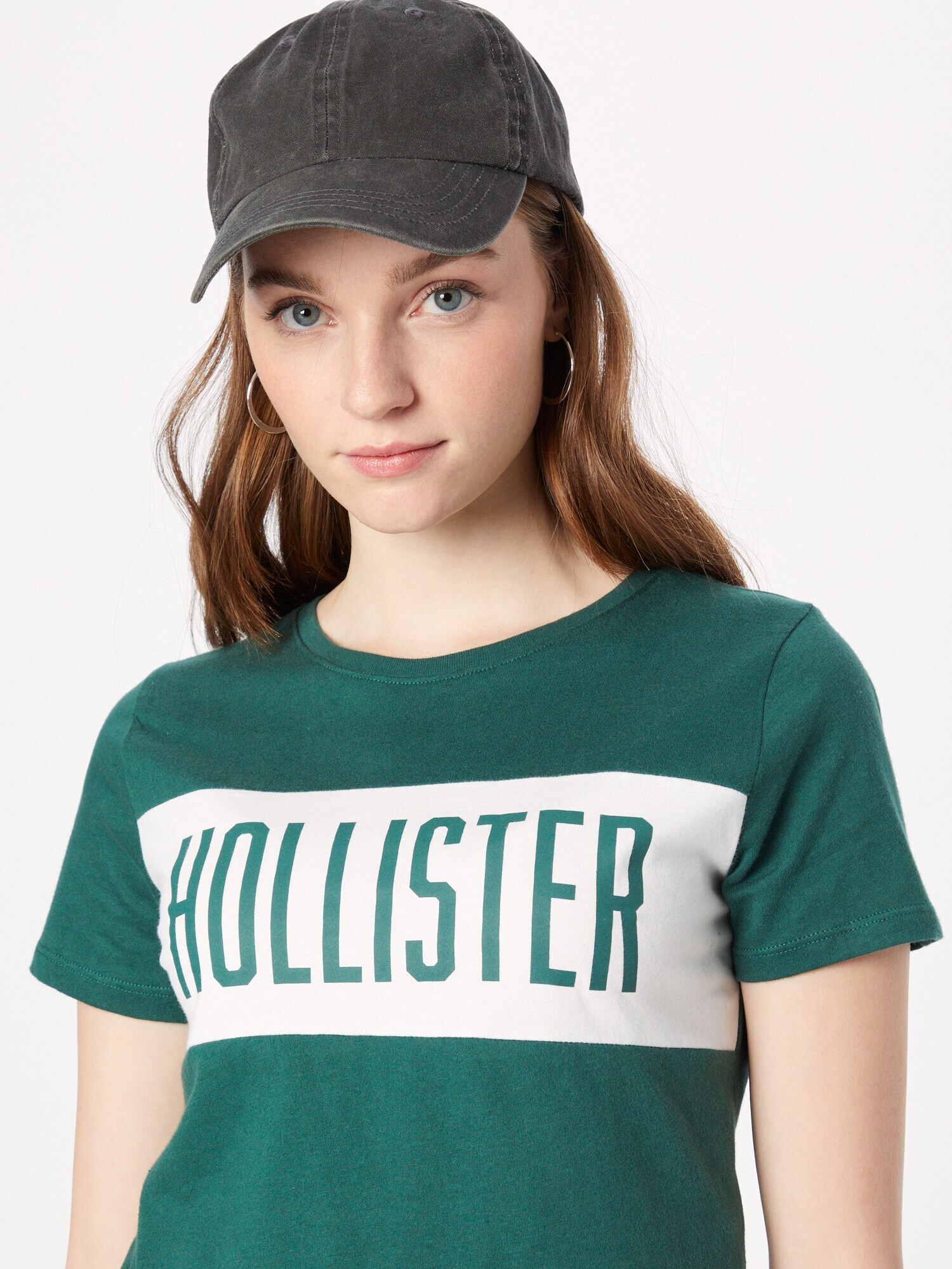 HOLLISTER Tricou verde smarald / alb - Pled.ro