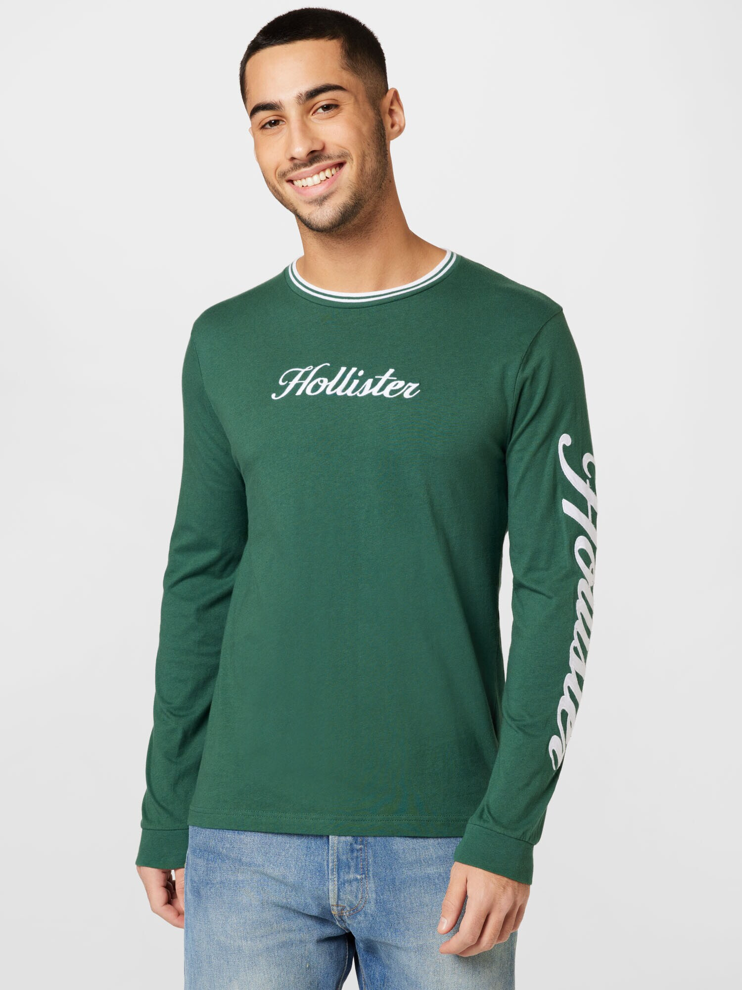 HOLLISTER Tricou verde smarald / alb - Pled.ro