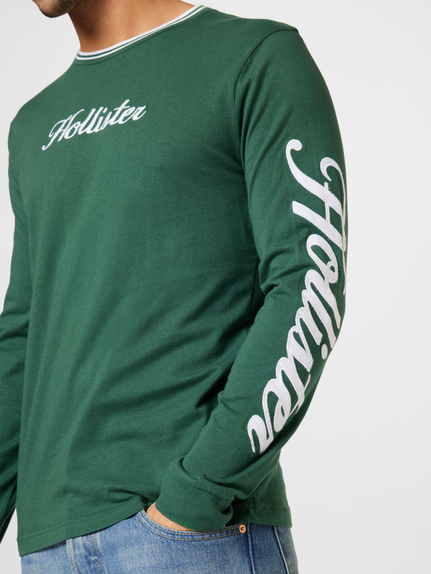 HOLLISTER Tricou verde smarald / alb - Pled.ro