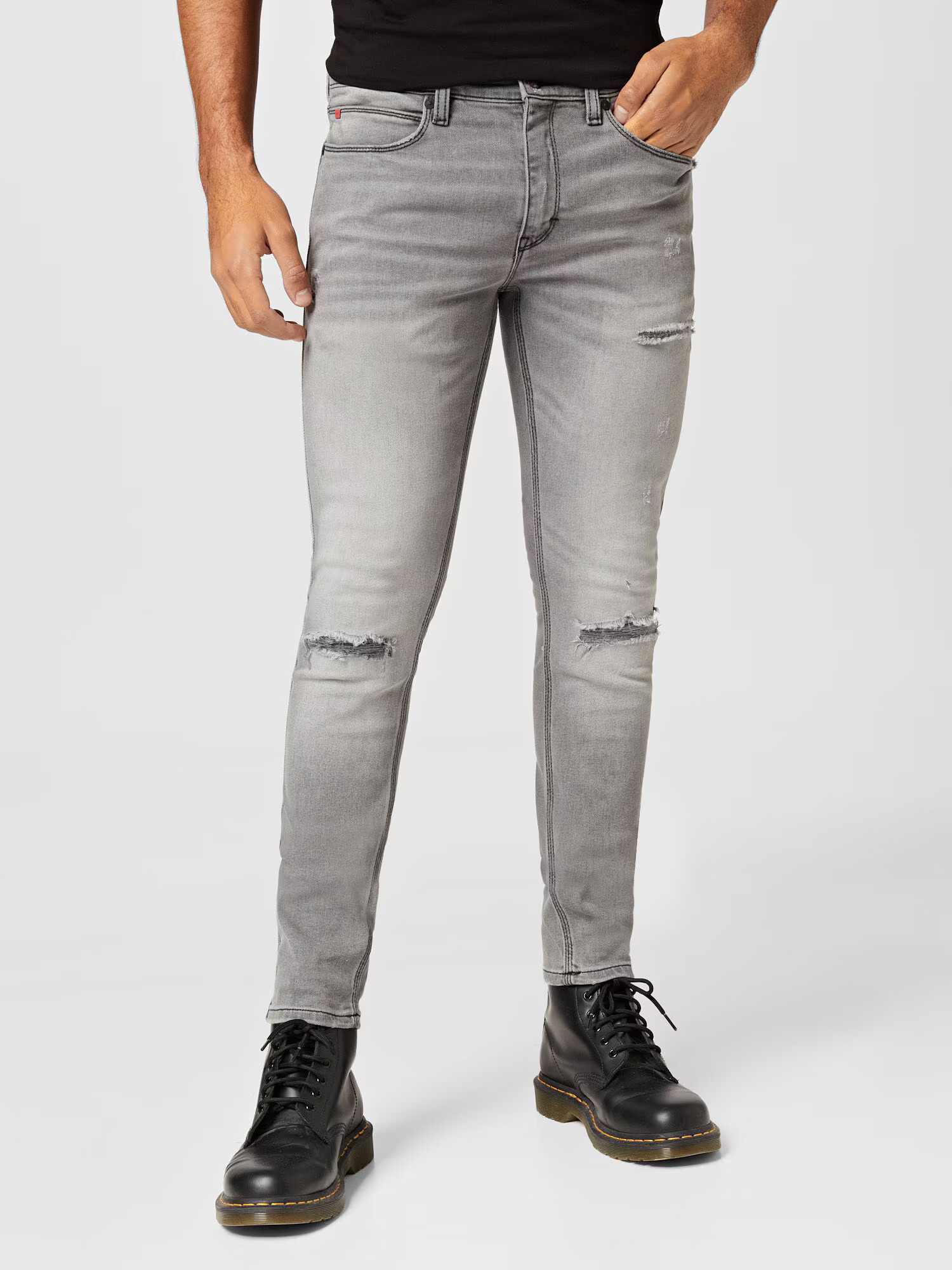 HUGO Jeans gri denim / roșu / negru - Pled.ro