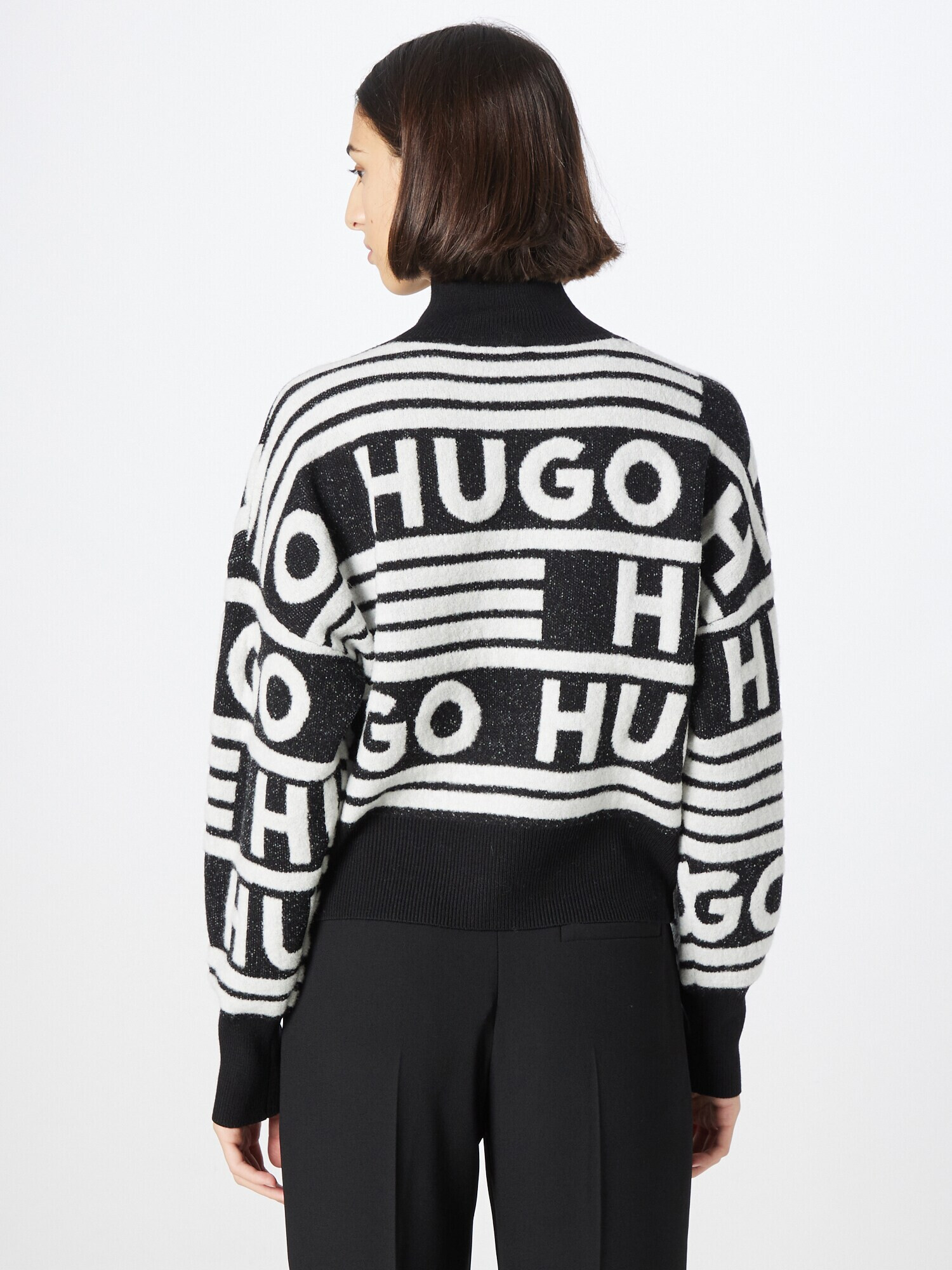 HUGO Pulover 'Sismina' negru / alb - Pled.ro