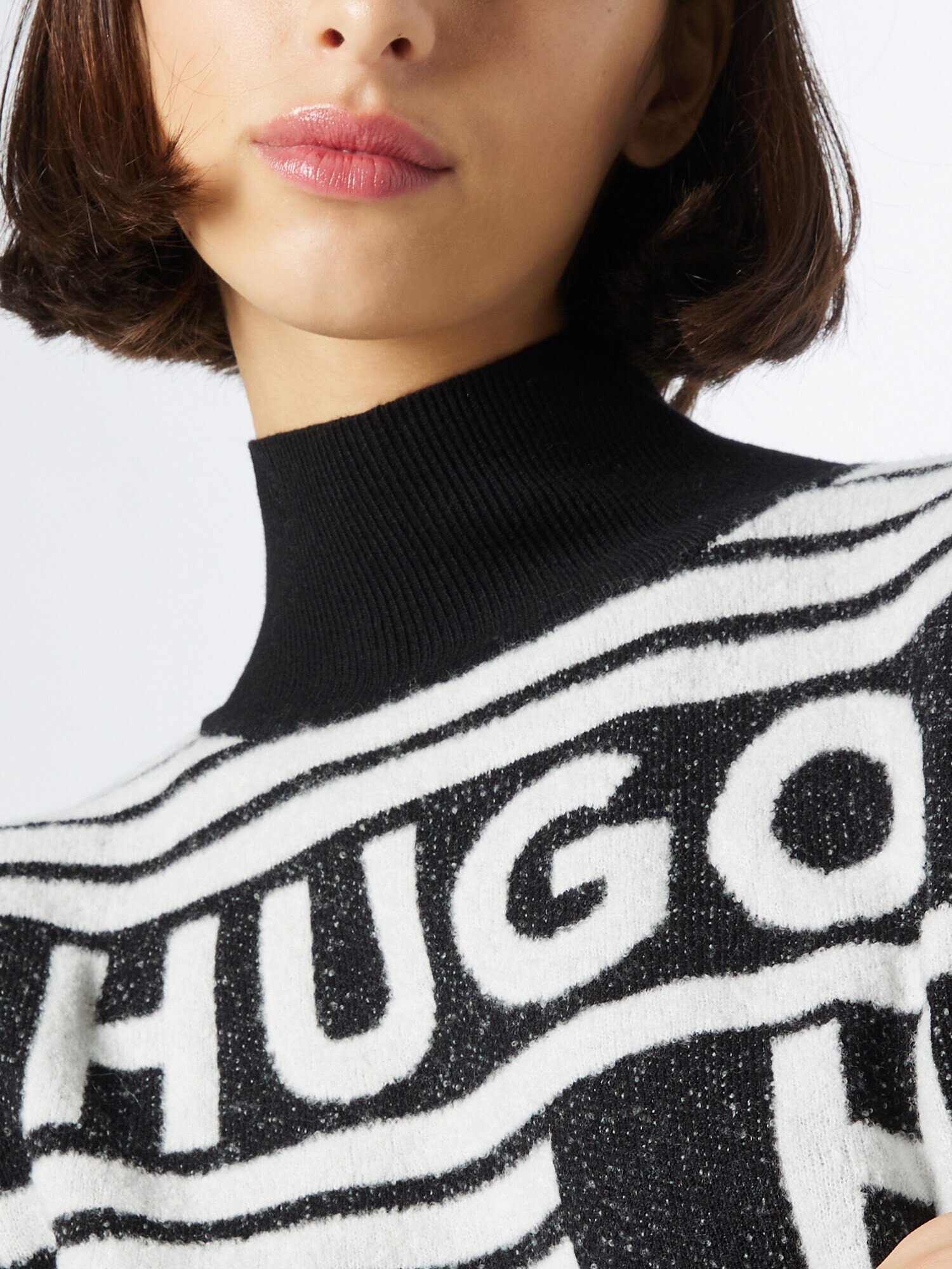 HUGO Pulover 'Sismina' negru / alb - Pled.ro