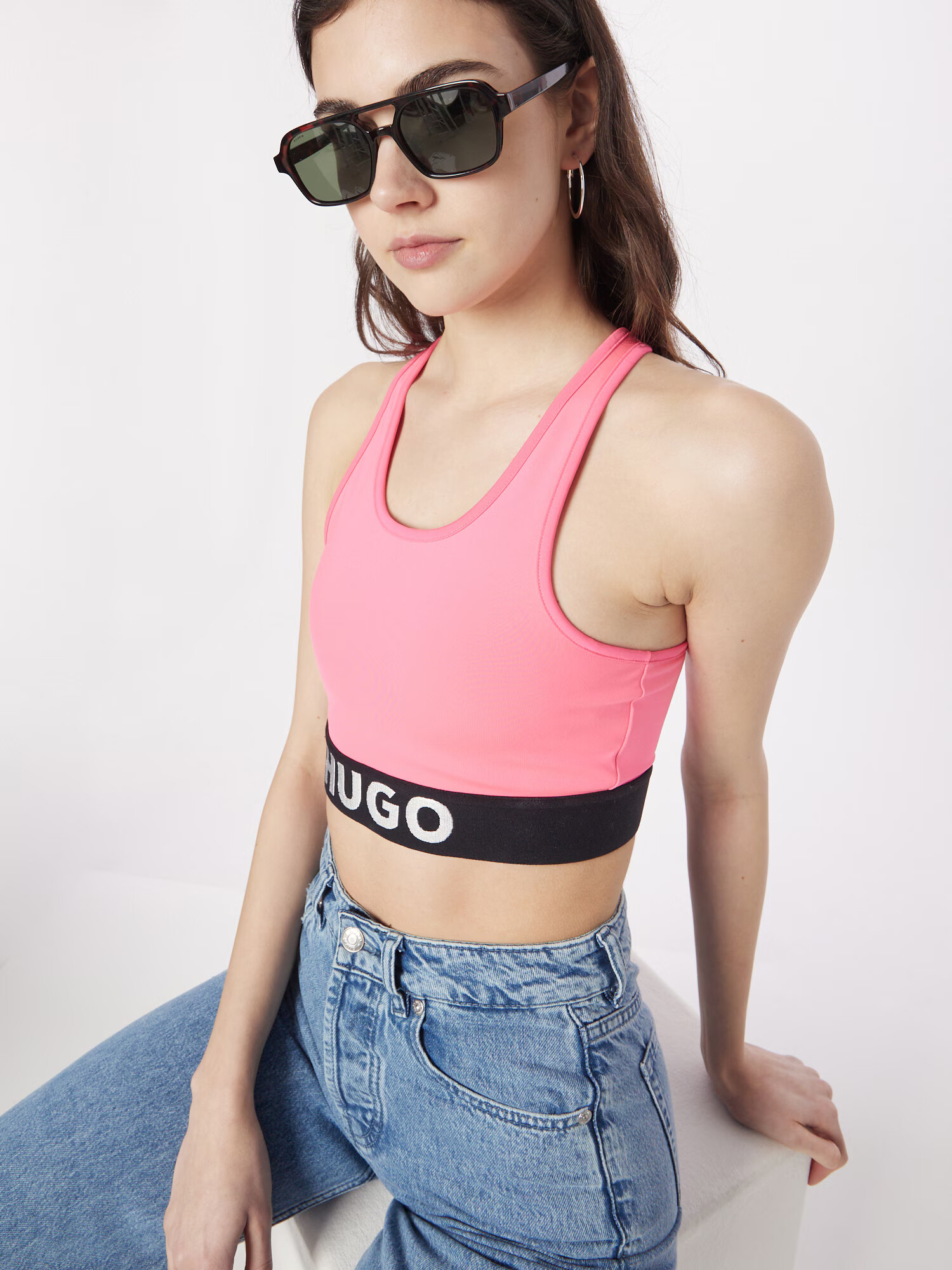 HUGO Top roz deschis / negru / alb - Pled.ro