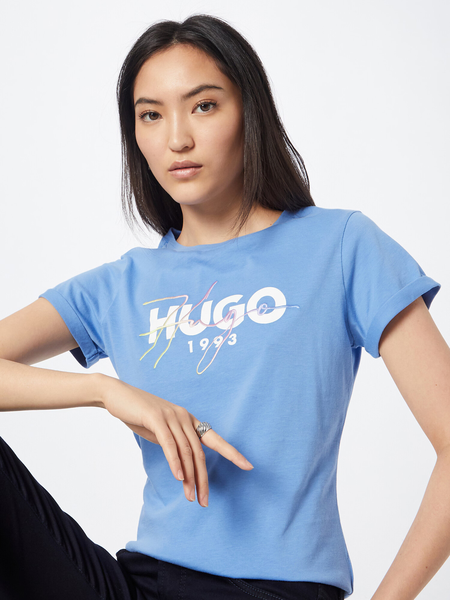 HUGO Tricou albastru deschis / alb - Pled.ro