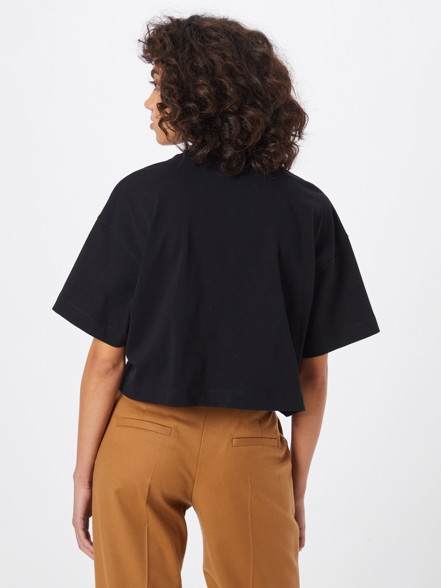 HUGO Tricou 'Cropped Tee' maro deschis / negru / alb - Pled.ro