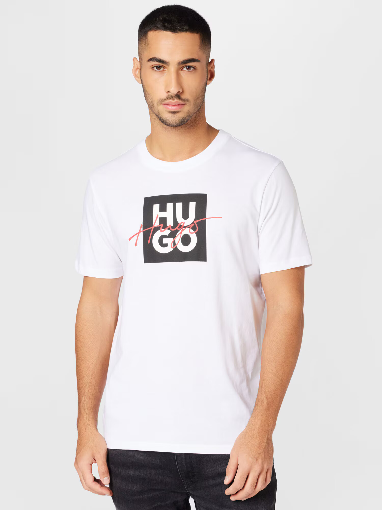 HUGO Red Tricou 'Dalpaca' roșu / negru / alb - Pled.ro