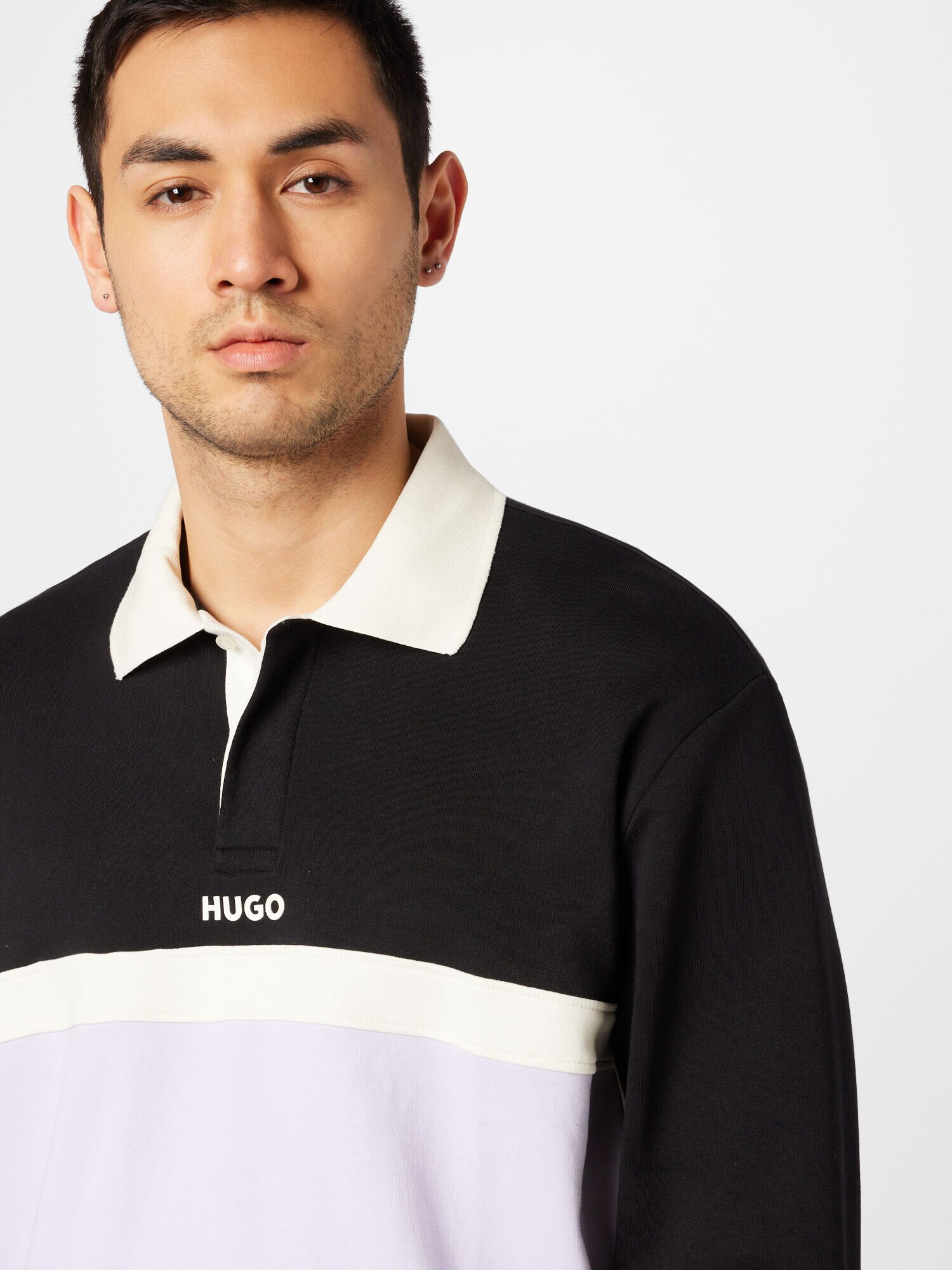 HUGO Tricou 'Denero' mov liliachiu / negru / alb - Pled.ro