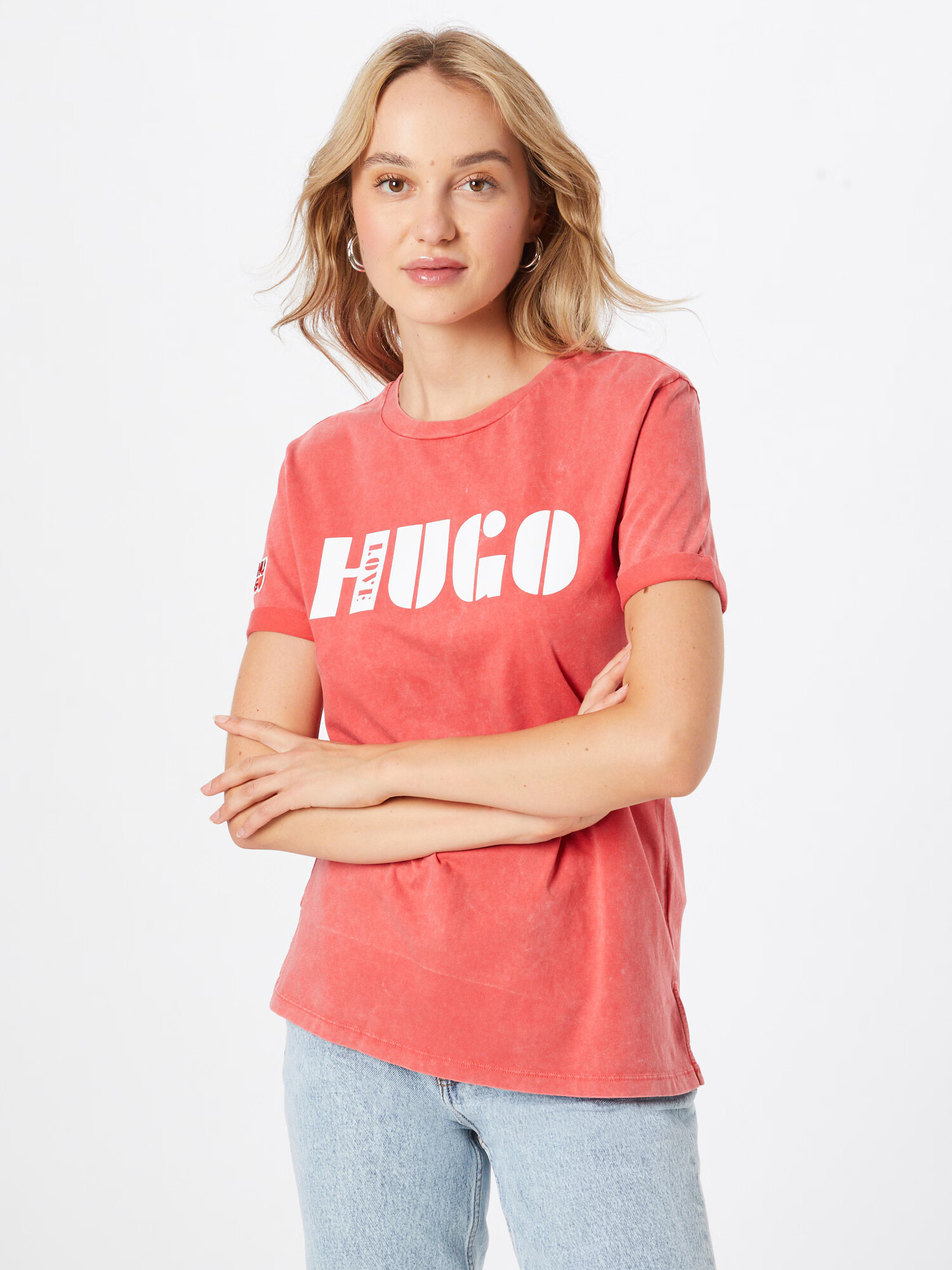 HUGO Tricou 'Dibiusa' roșu deschis / alb - Pled.ro