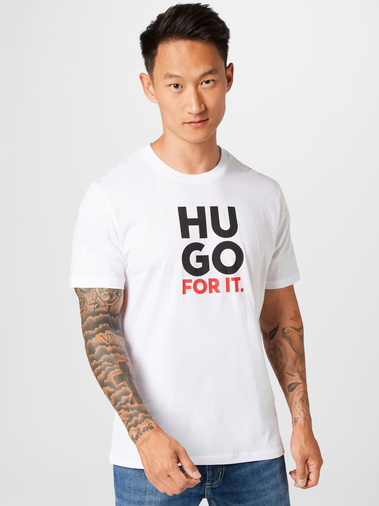 HUGO Tricou 'Dimentis' roșu / negru / alb - Pled.ro