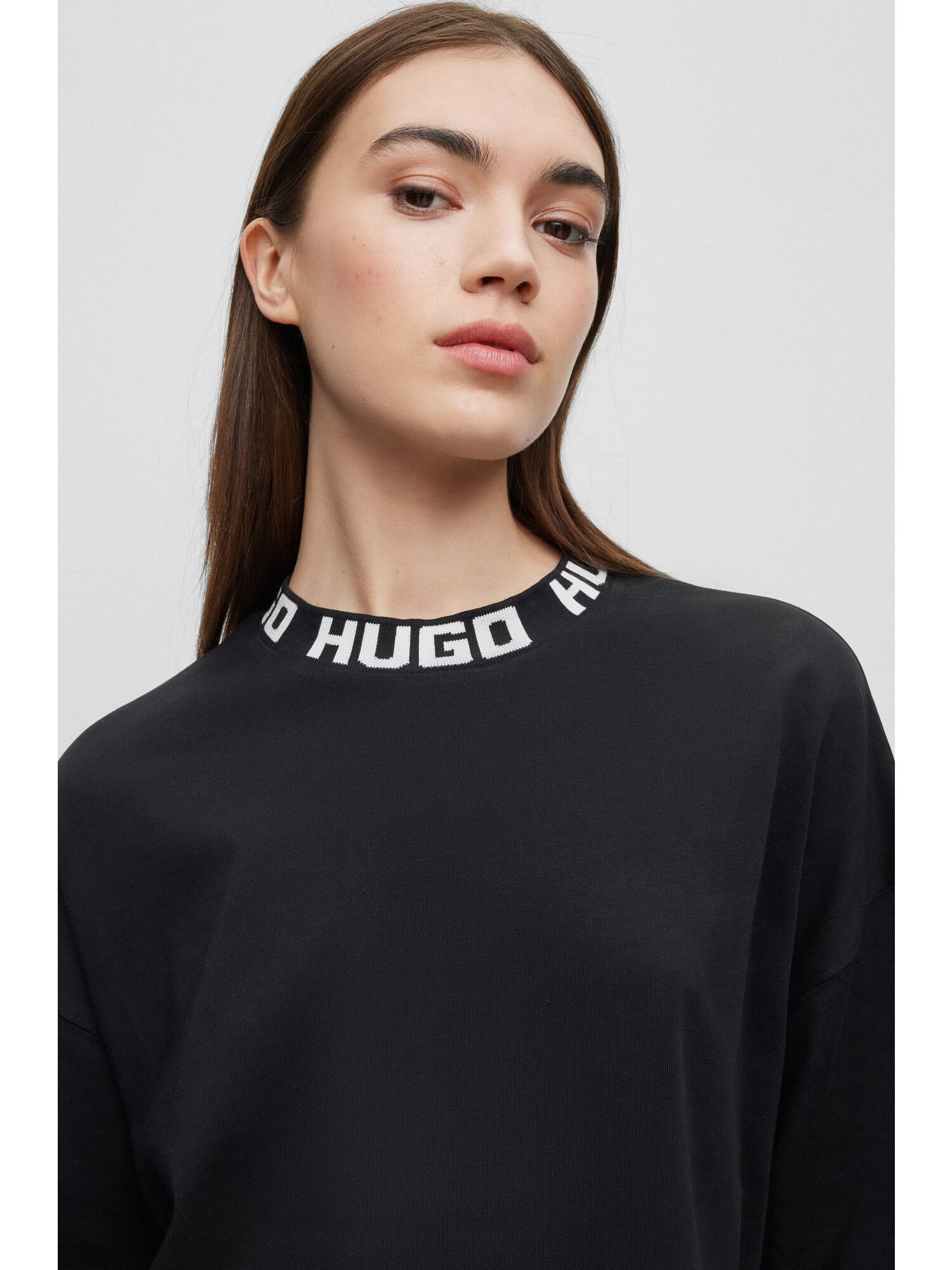 HUGO Tricou 'Dinaya' negru / alb - Pled.ro