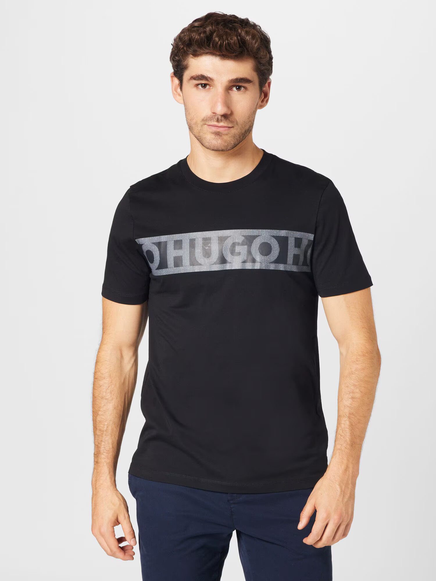 HUGO Tricou 'Dinotto' gri / negru - Pled.ro