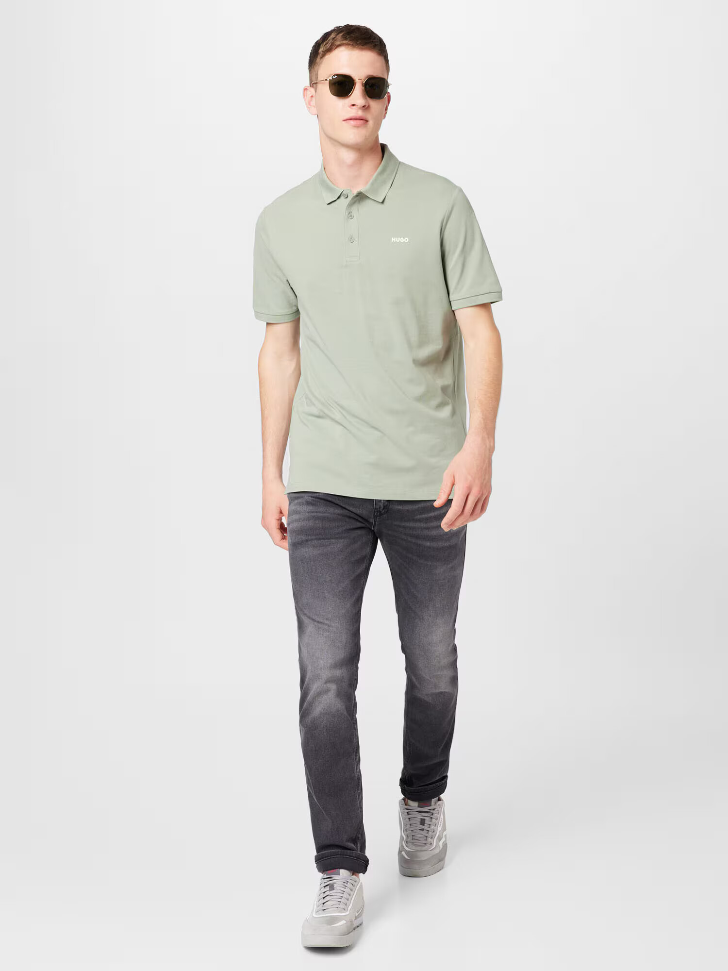 HUGO Red Tricou 'Donos' verde pastel / alb - Pled.ro