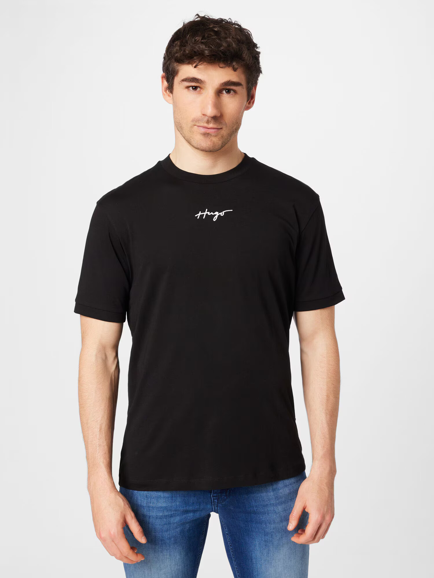 HUGO Tricou 'Dontevideo' negru / alb - Pled.ro