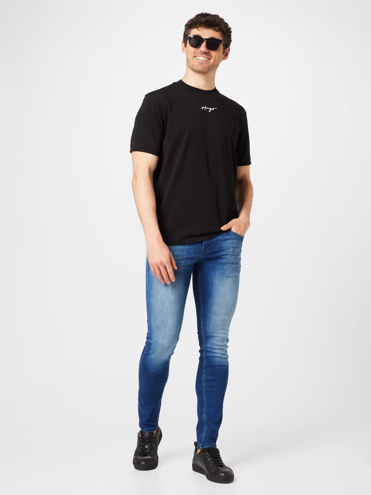 HUGO Tricou 'Dontevideo' negru / alb - Pled.ro