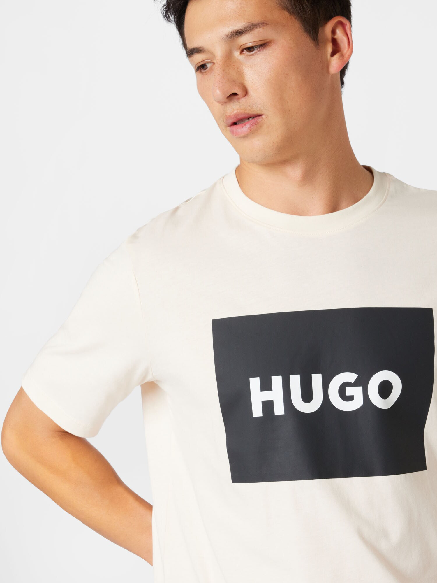 HUGO Tricou 'Dulive' ecru / negru / alb - Pled.ro