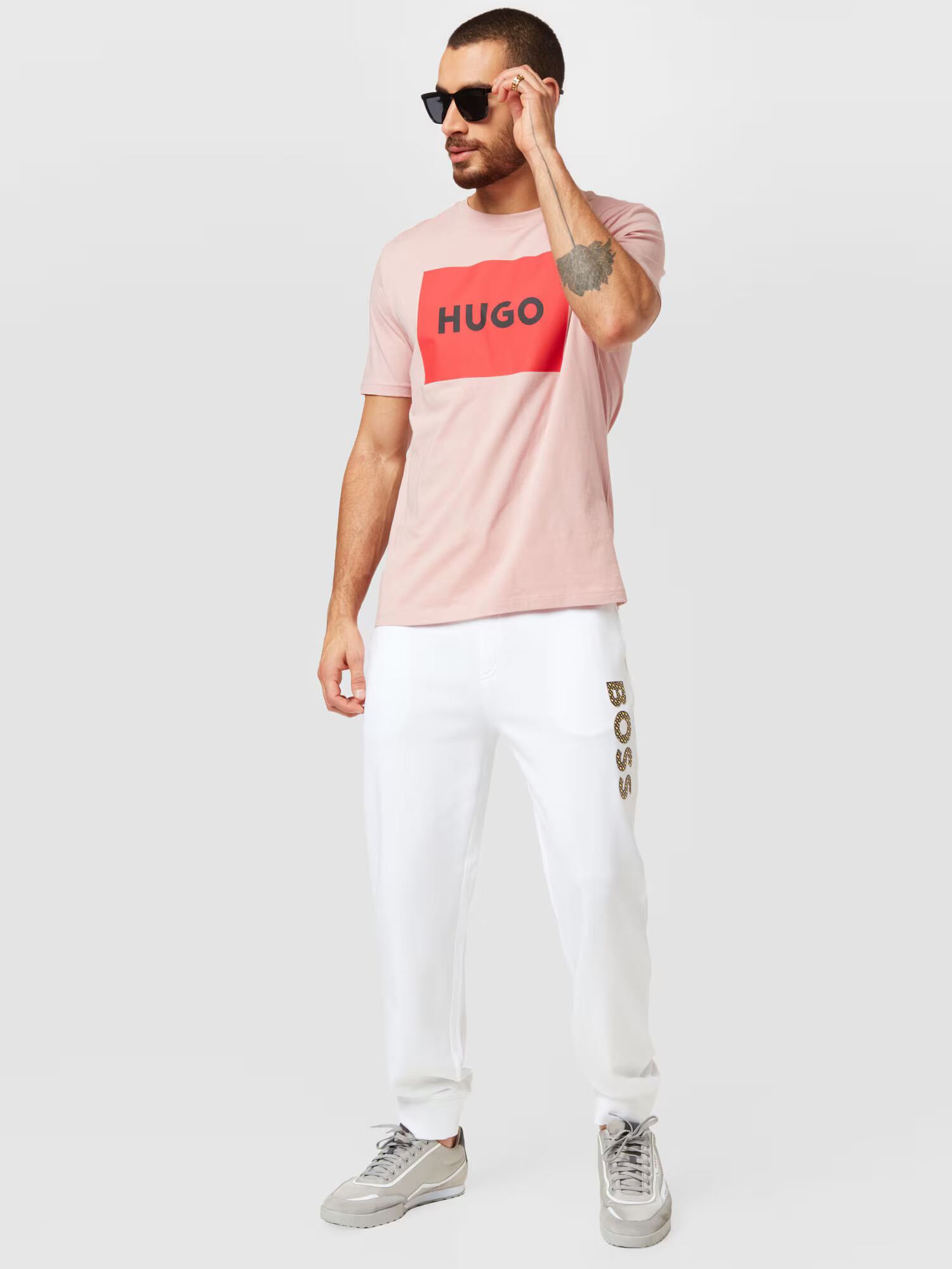 HUGO Tricou 'Dulive' roz / roși aprins / negru - Pled.ro