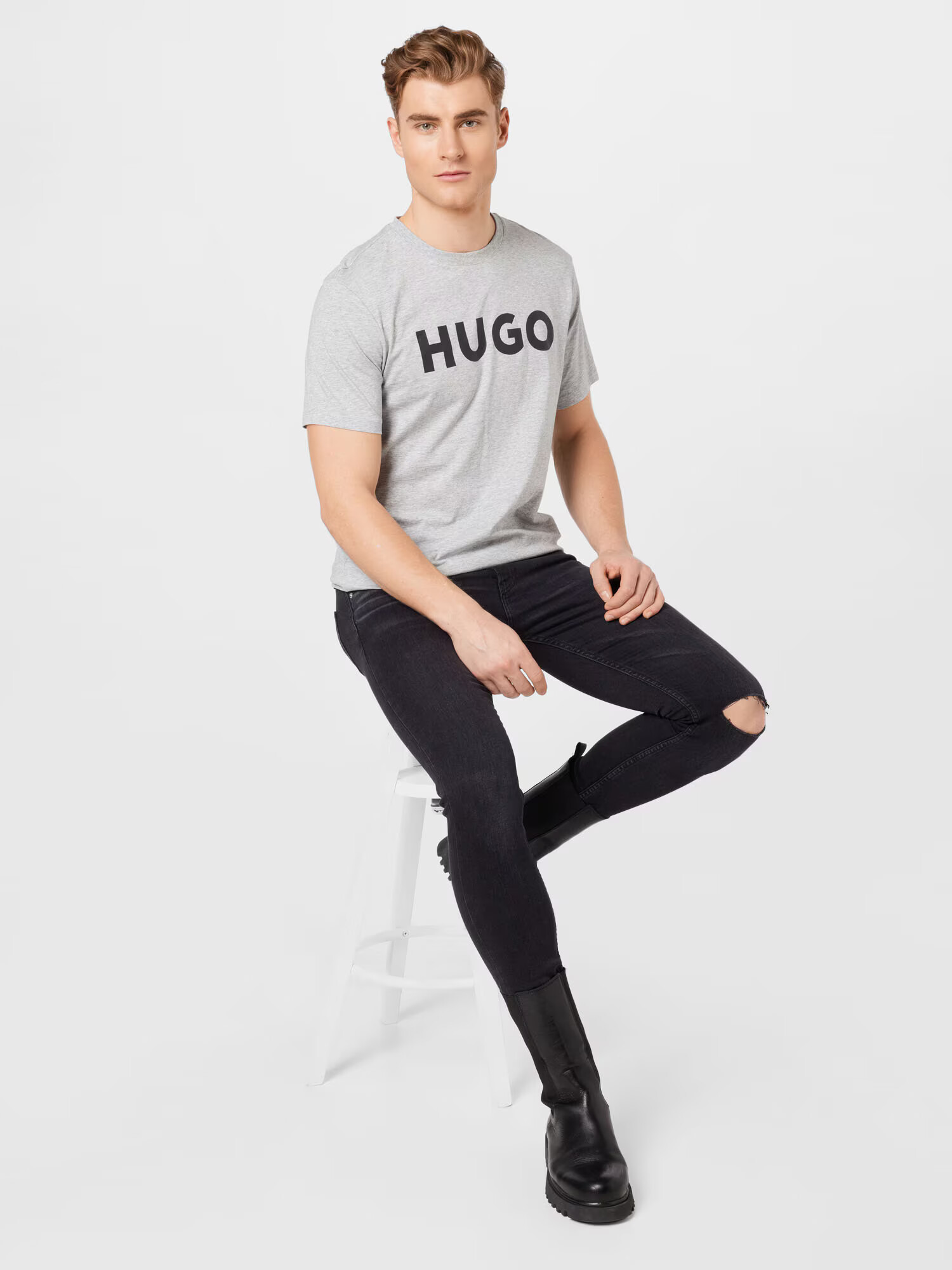 HUGO Red Tricou 'Dulivio' gri amestecat / negru - Pled.ro